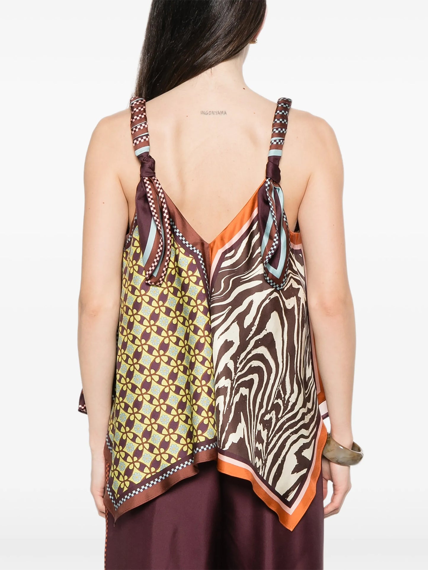 Wilson mixed-print handkerchief-hem top