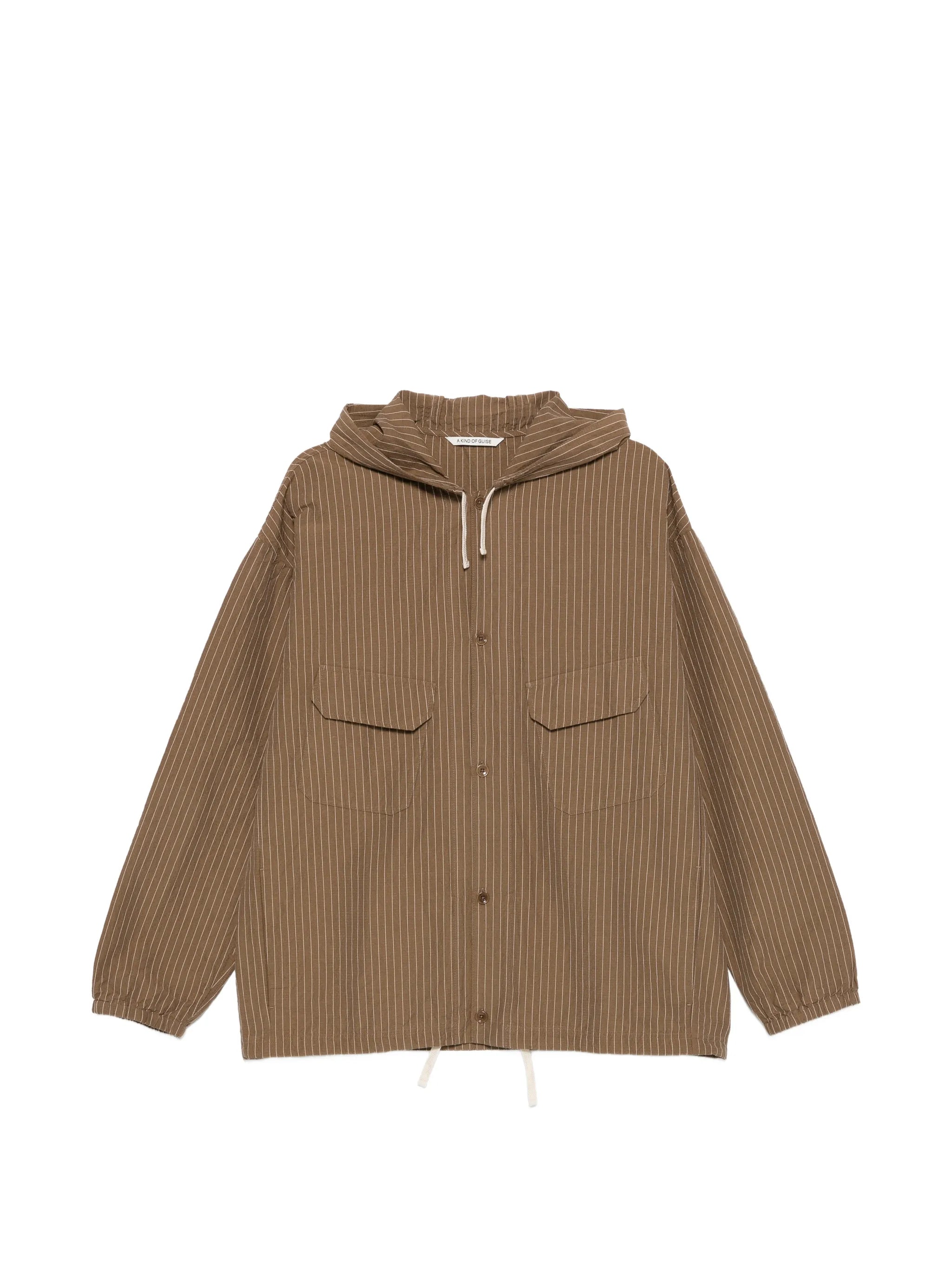 stripe-pattern hooded shirt jacket