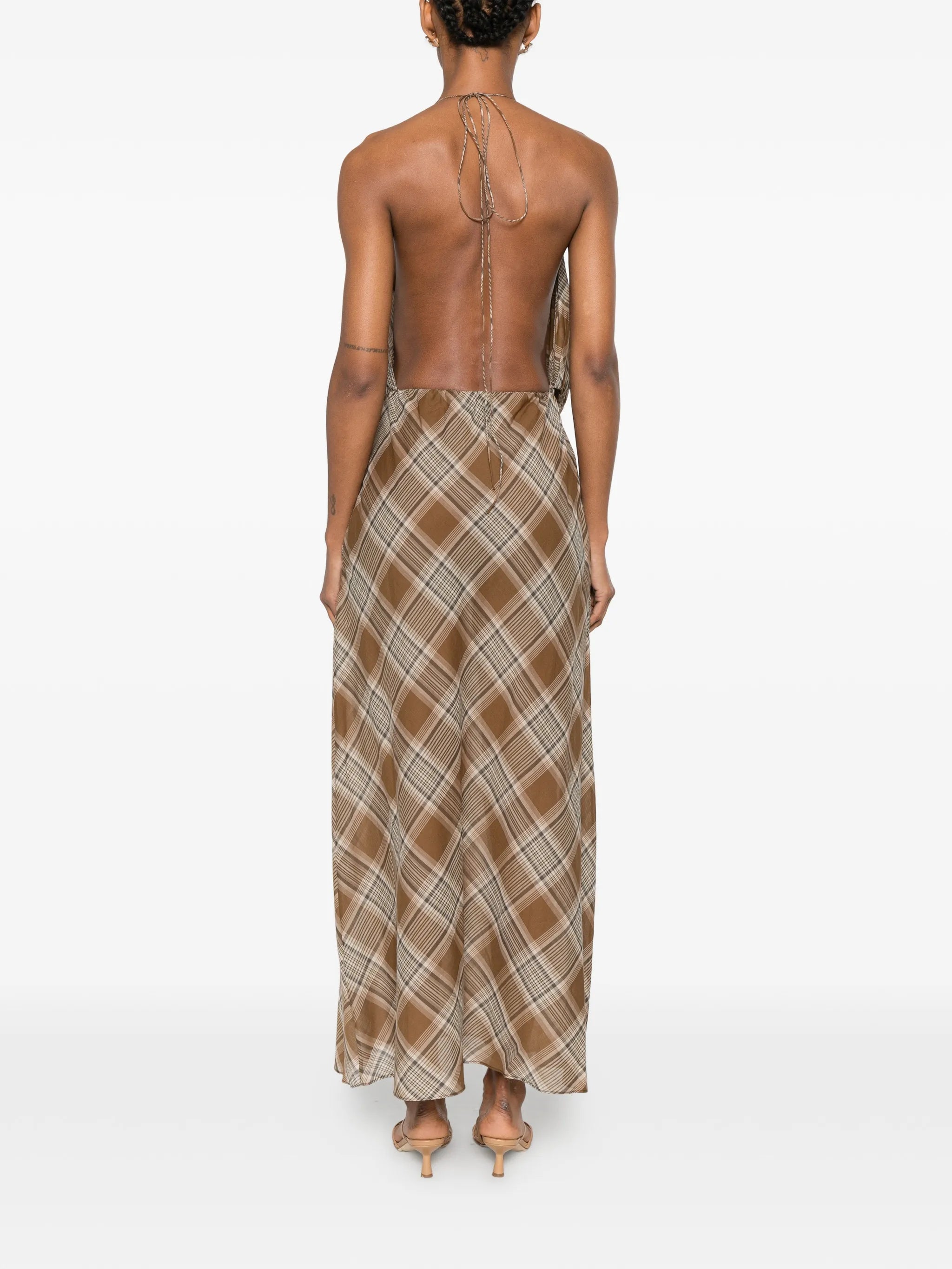 layered halterneck midi dress