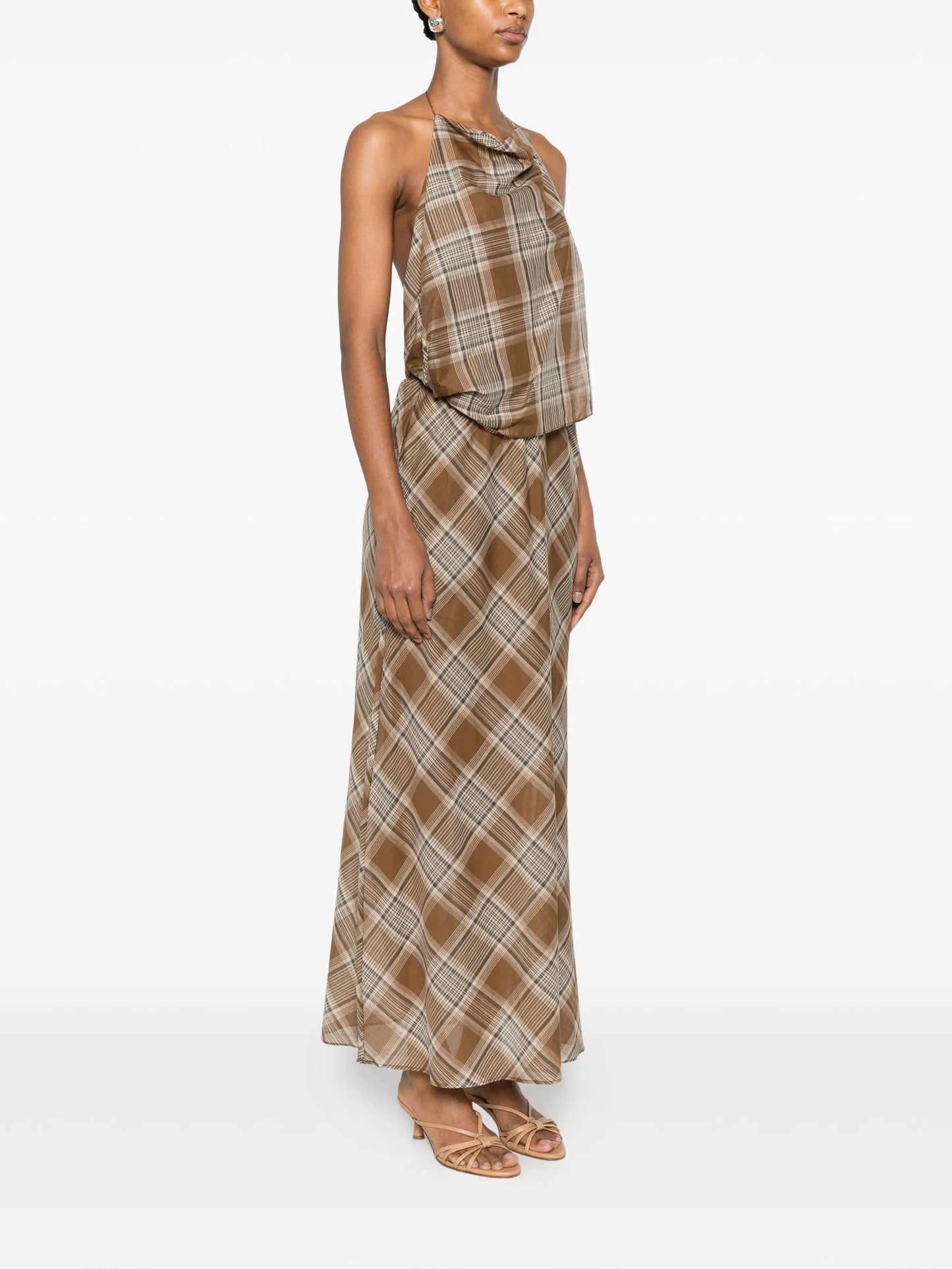 layered halterneck midi dress