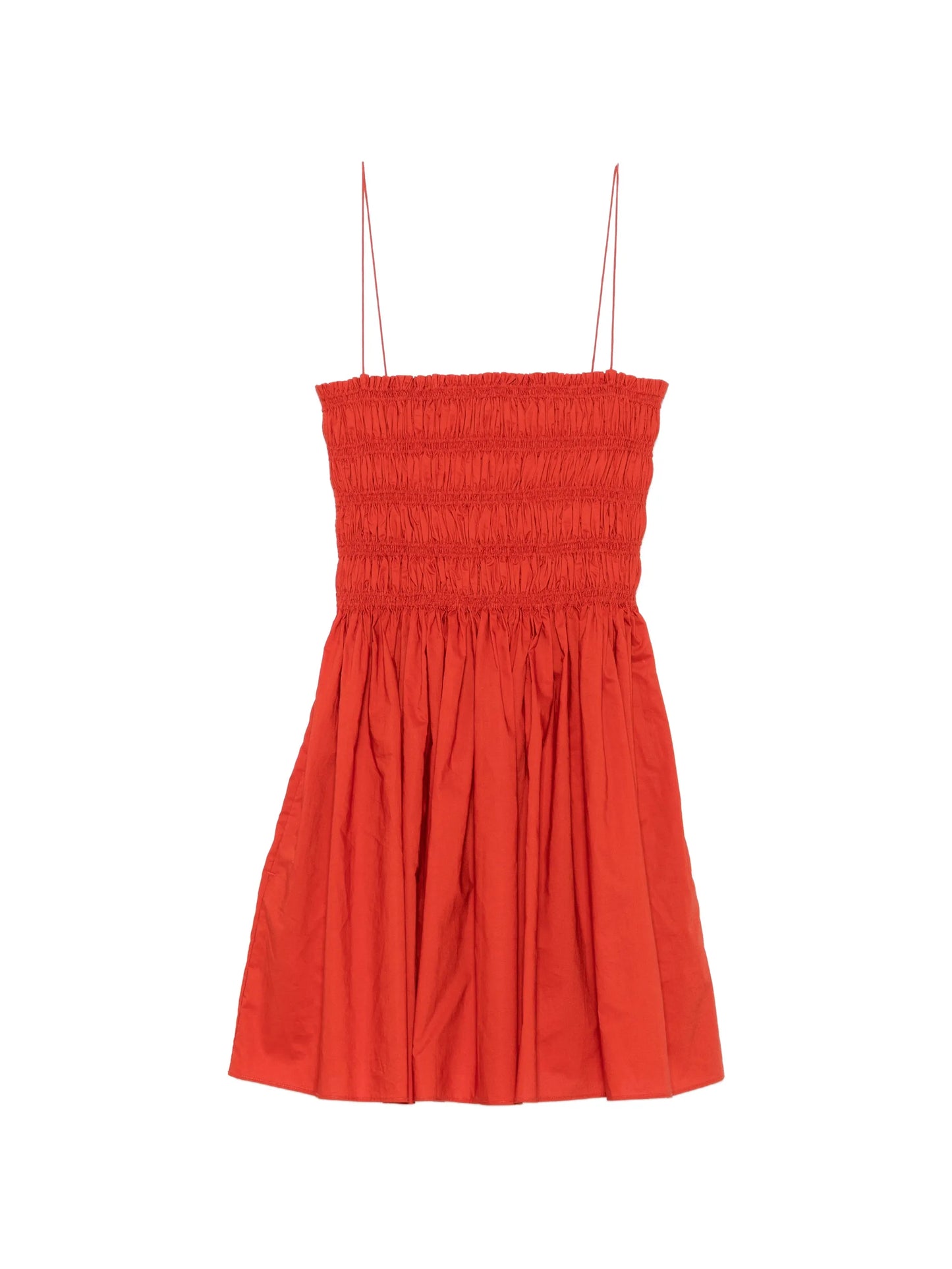 shirred-bodice spaghetti-straps cotton mini dress