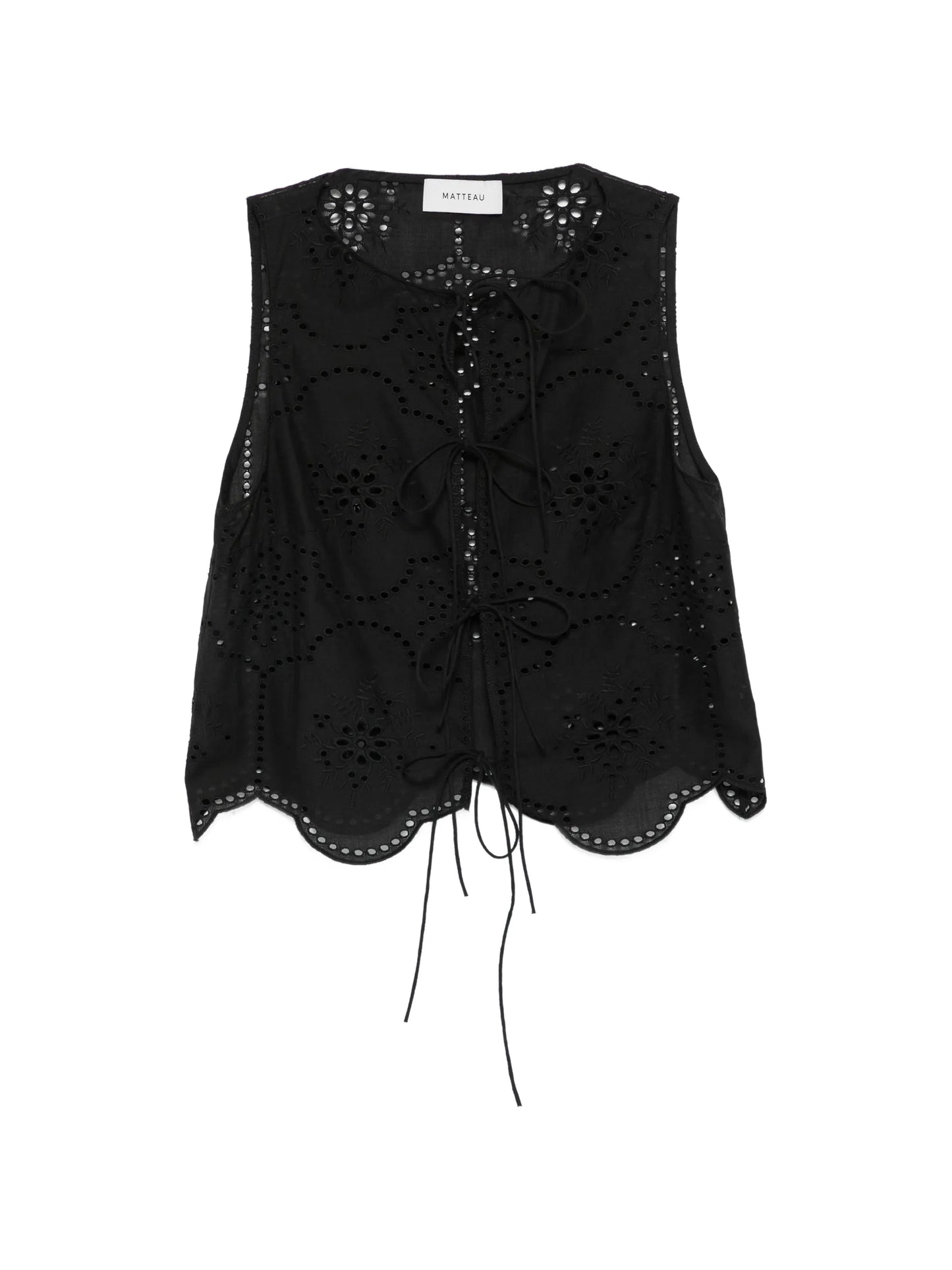 broderie tie-fastening blouse