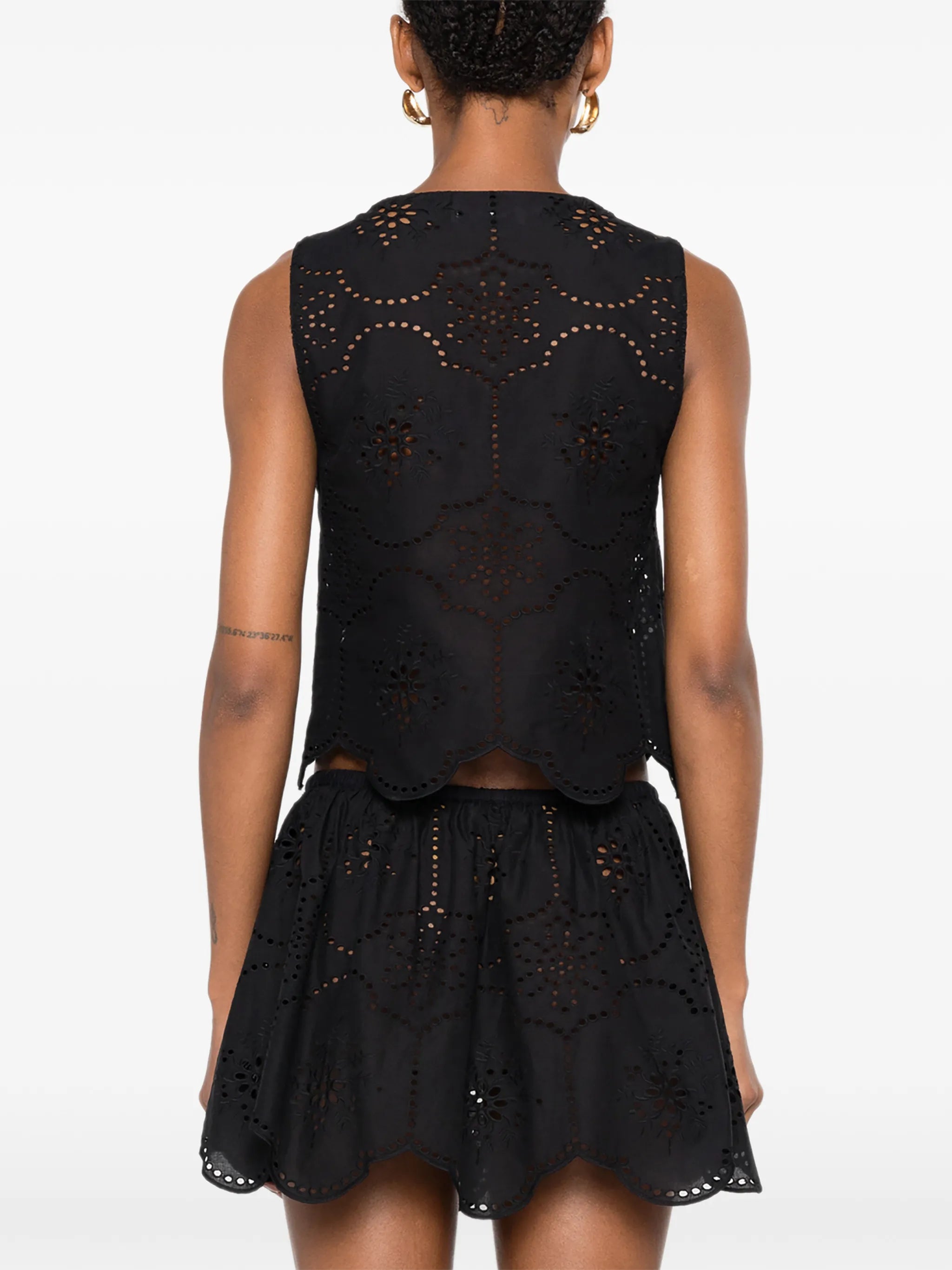broderie tie-fastening blouse