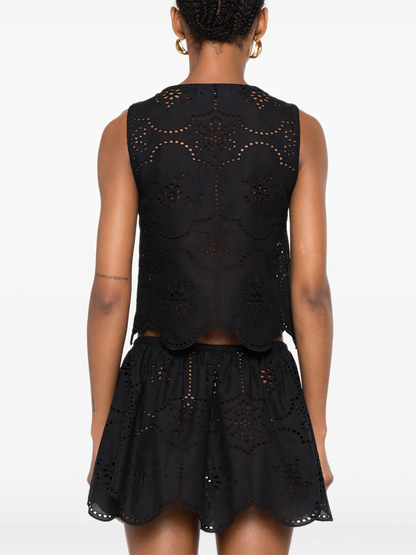 broderie tie-fastening blouse