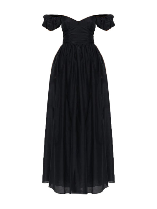 off-shoulder puffed-sleeve maxi dress