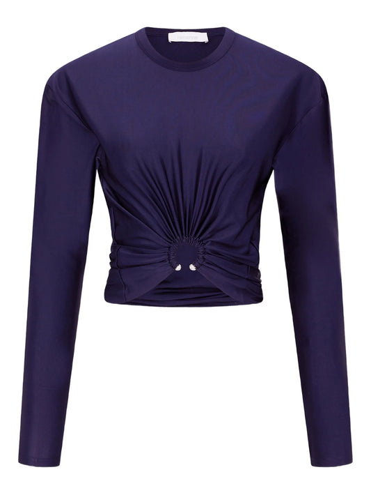 long-sleeve piercing-detail top