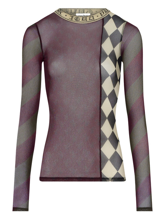 patchwork long-sleeves Top