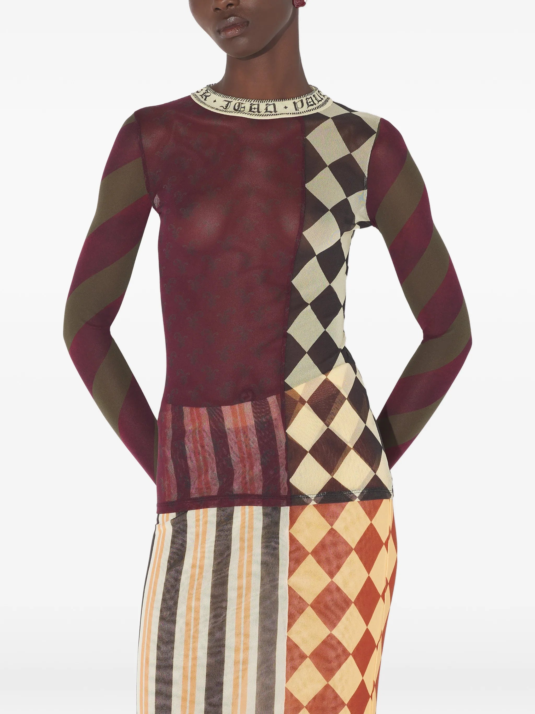 patchwork long-sleeves Top