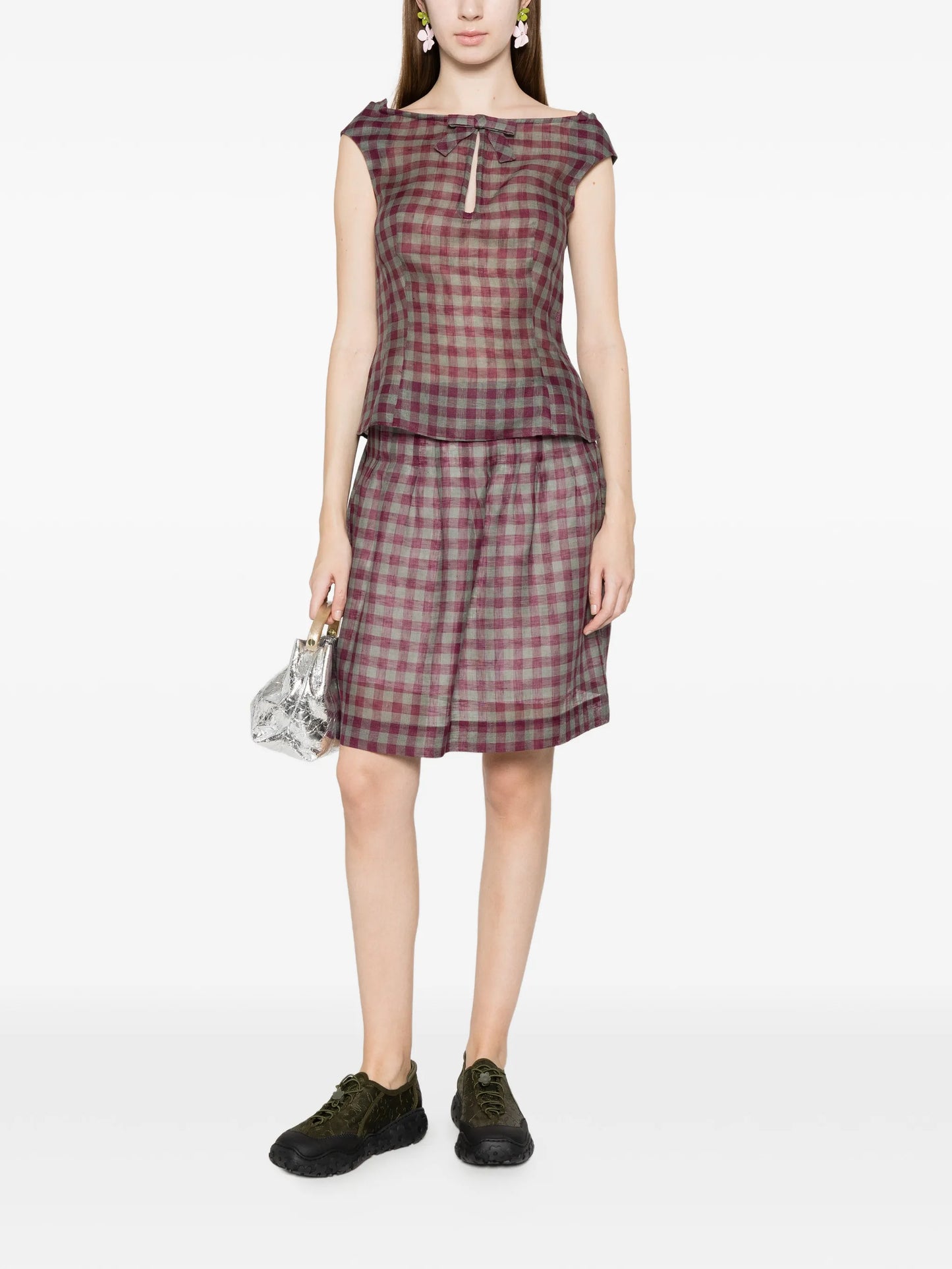 pleated check mini skirt