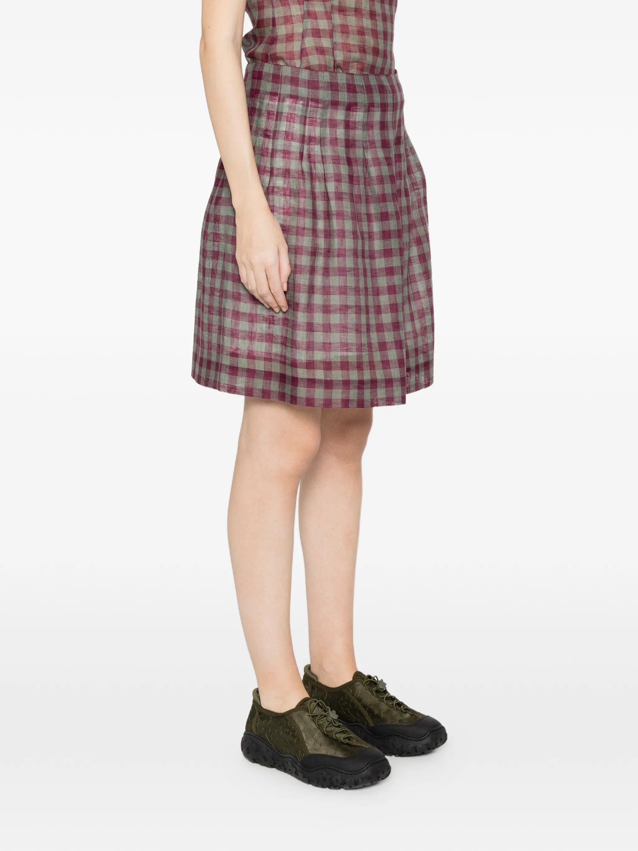pleated check mini skirt