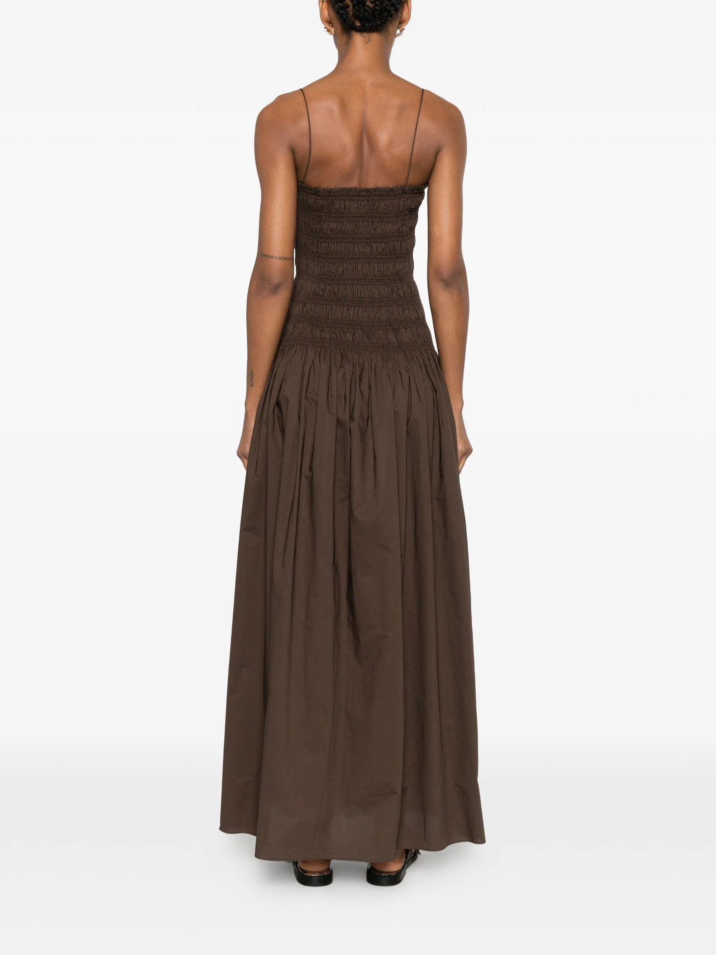 shirred drop-waist dress