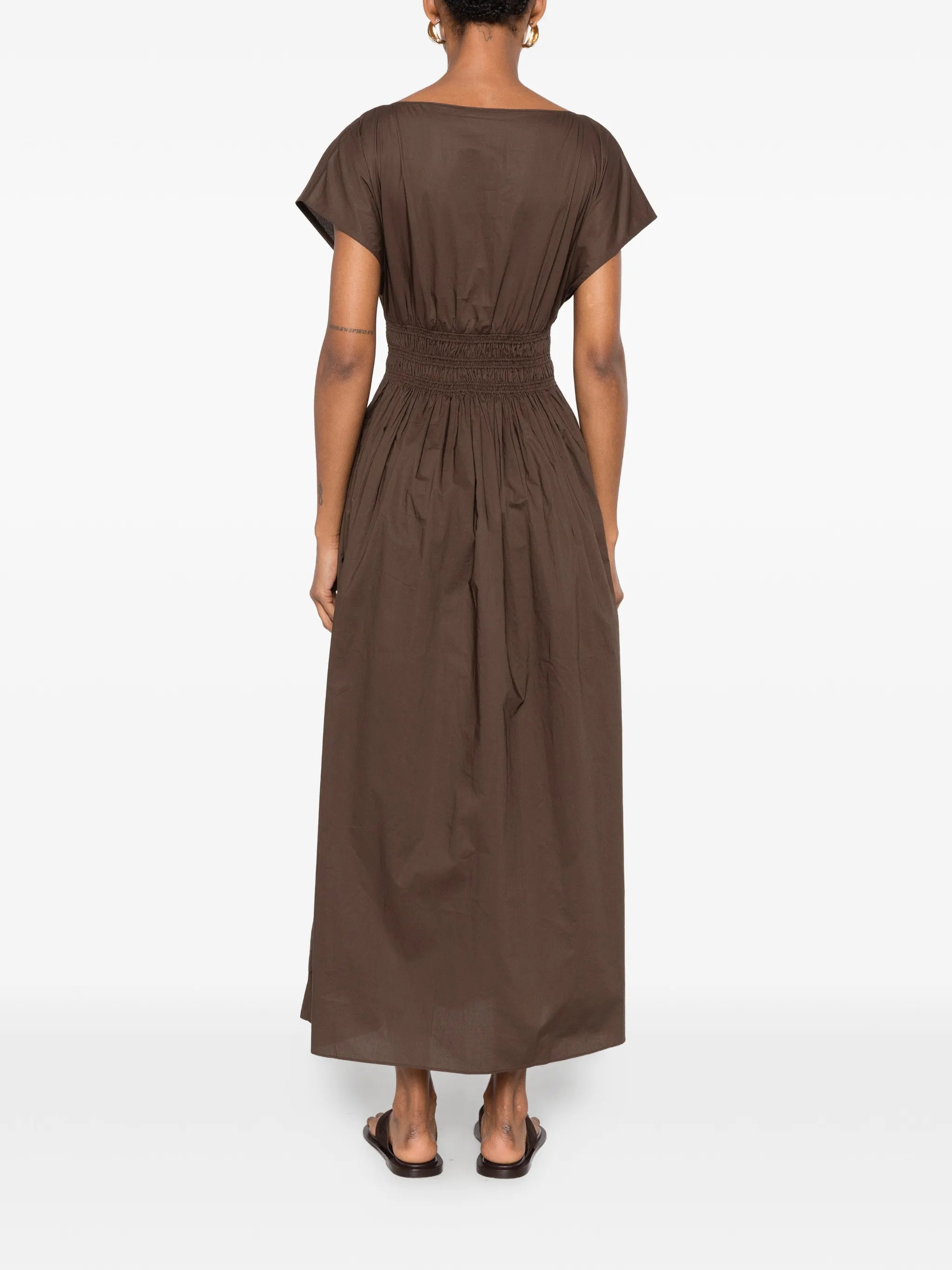 shirred-waist midi dress