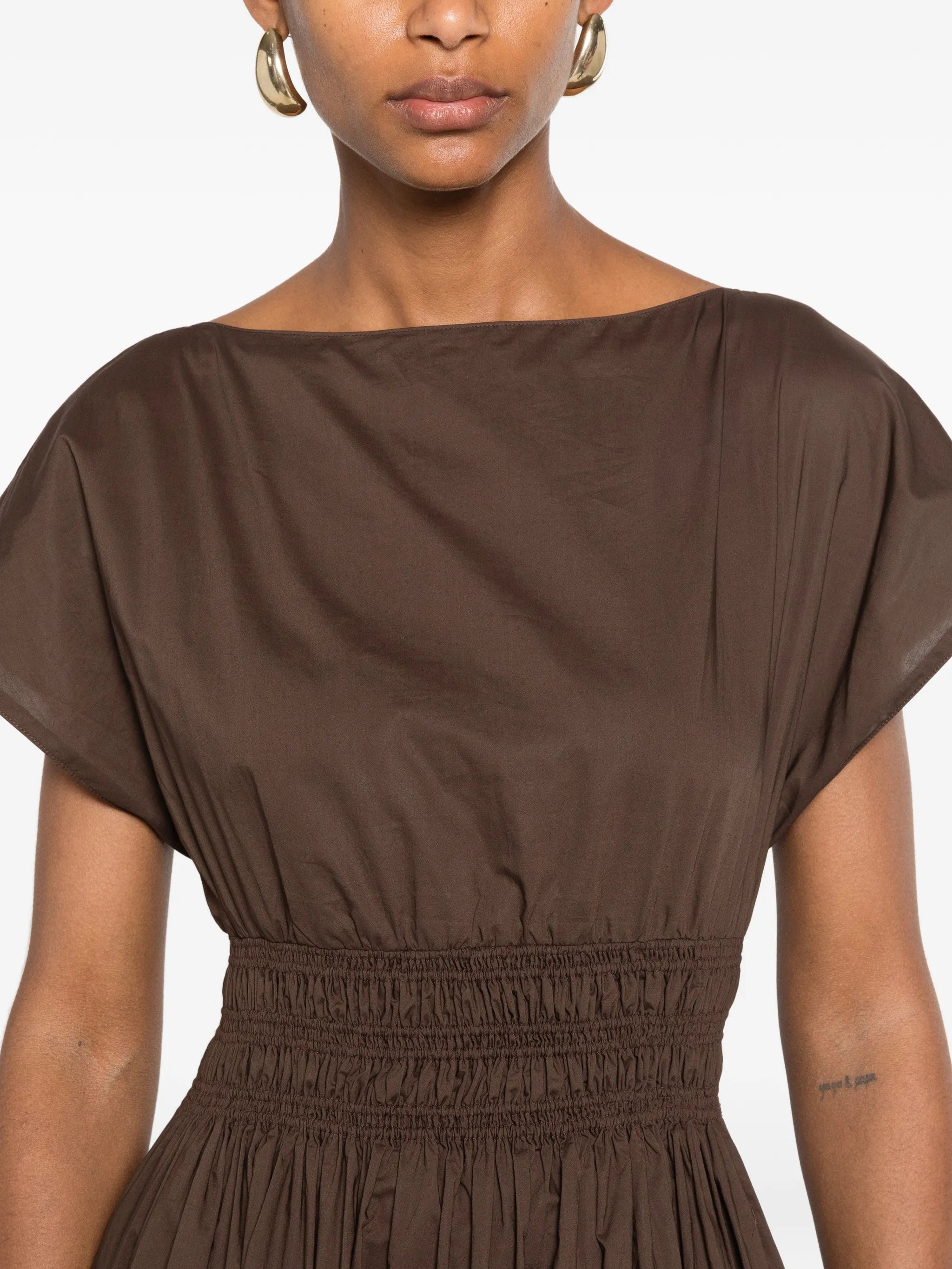 shirred-waist midi dress