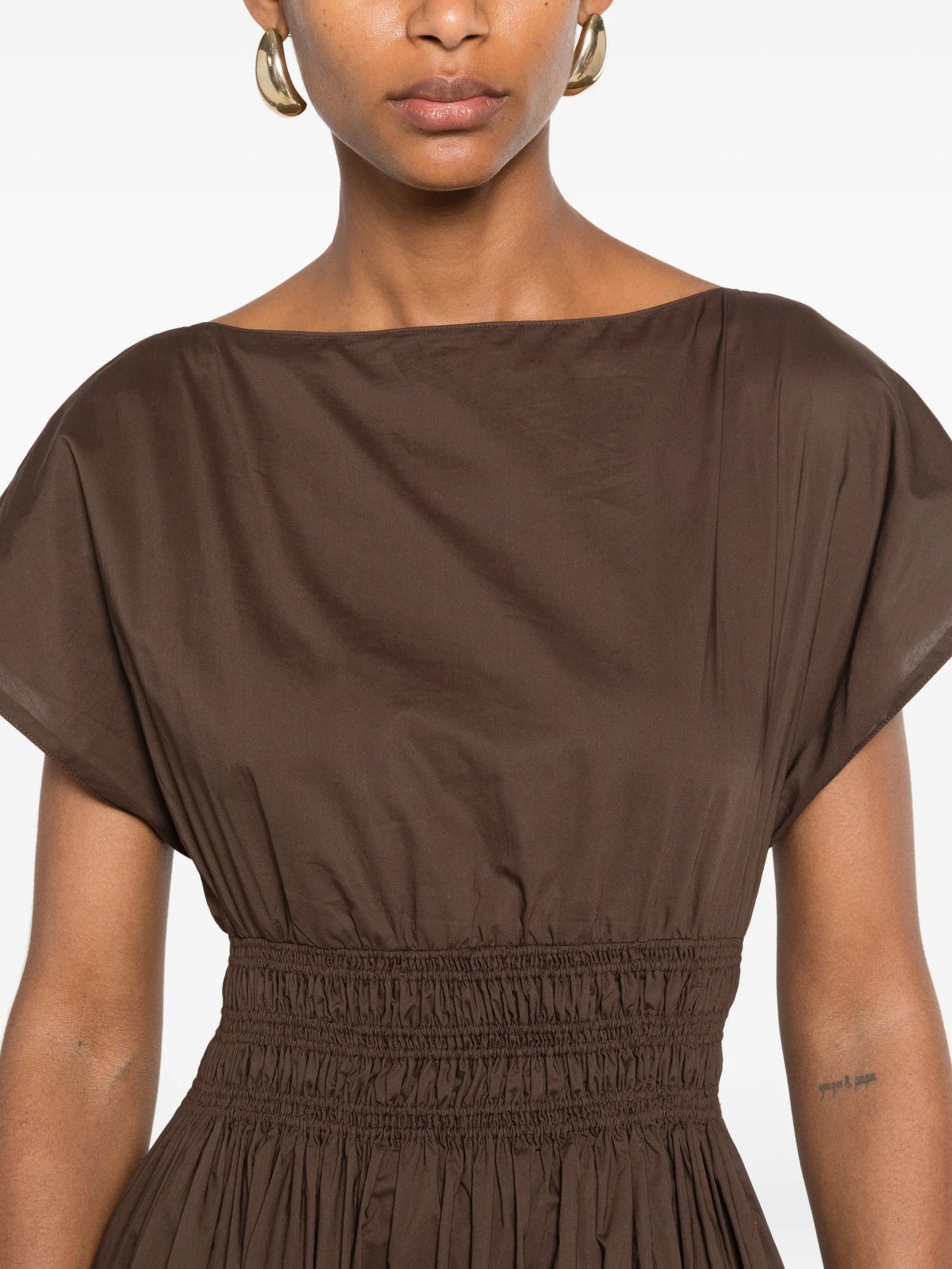 shirred-waist midi dress