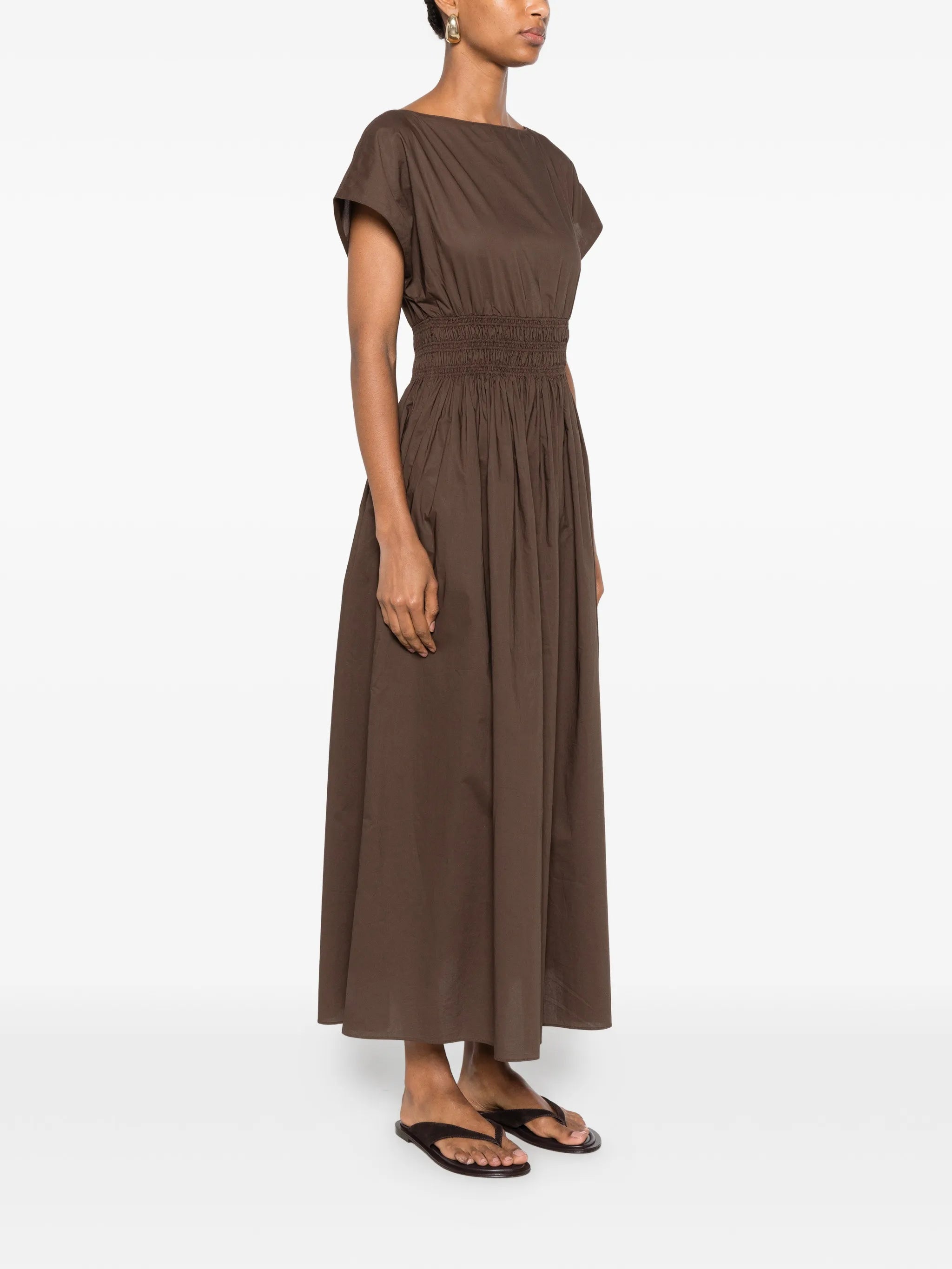 shirred-waist midi dress