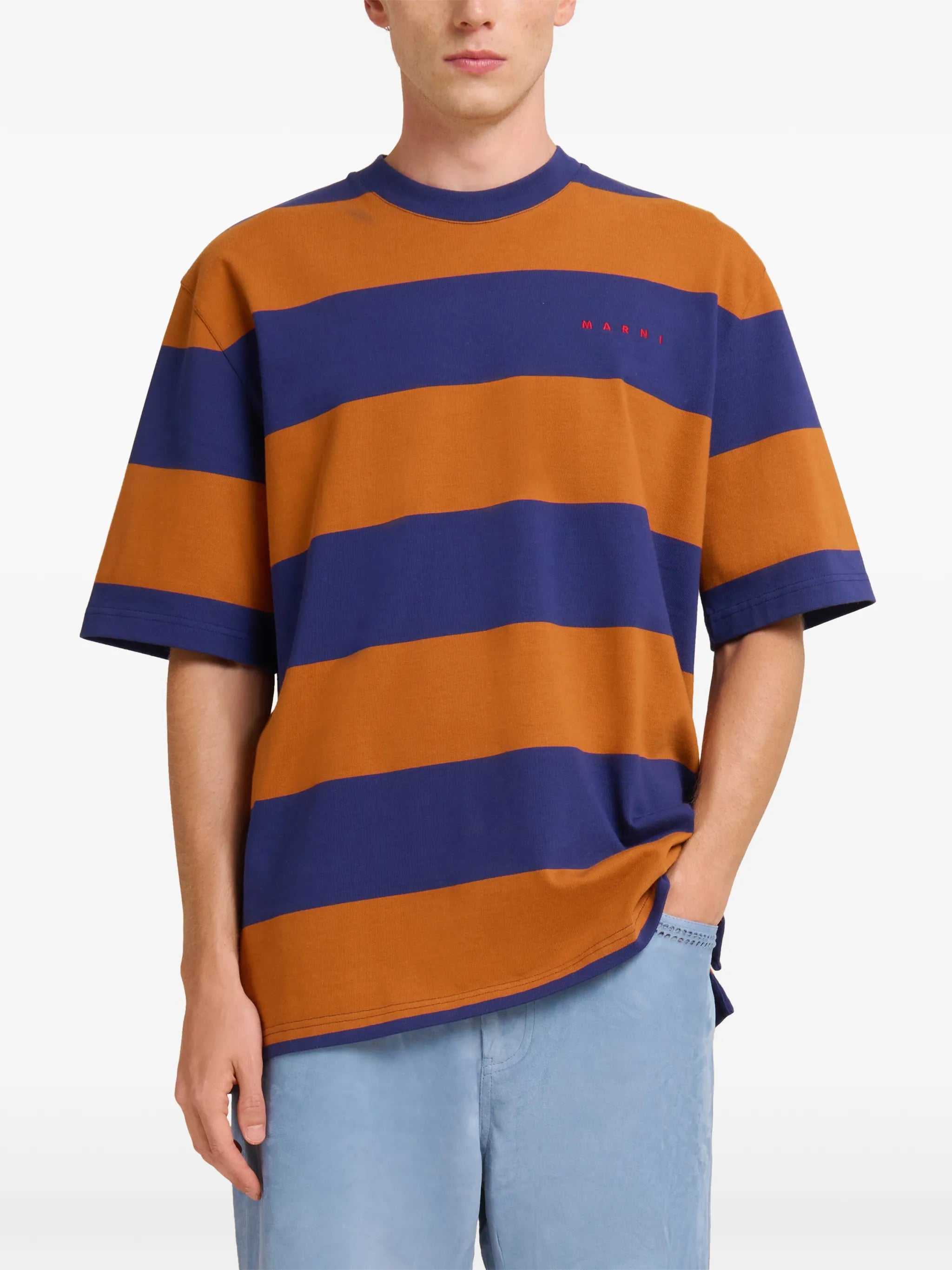 two-tone maxi striped T-shirt