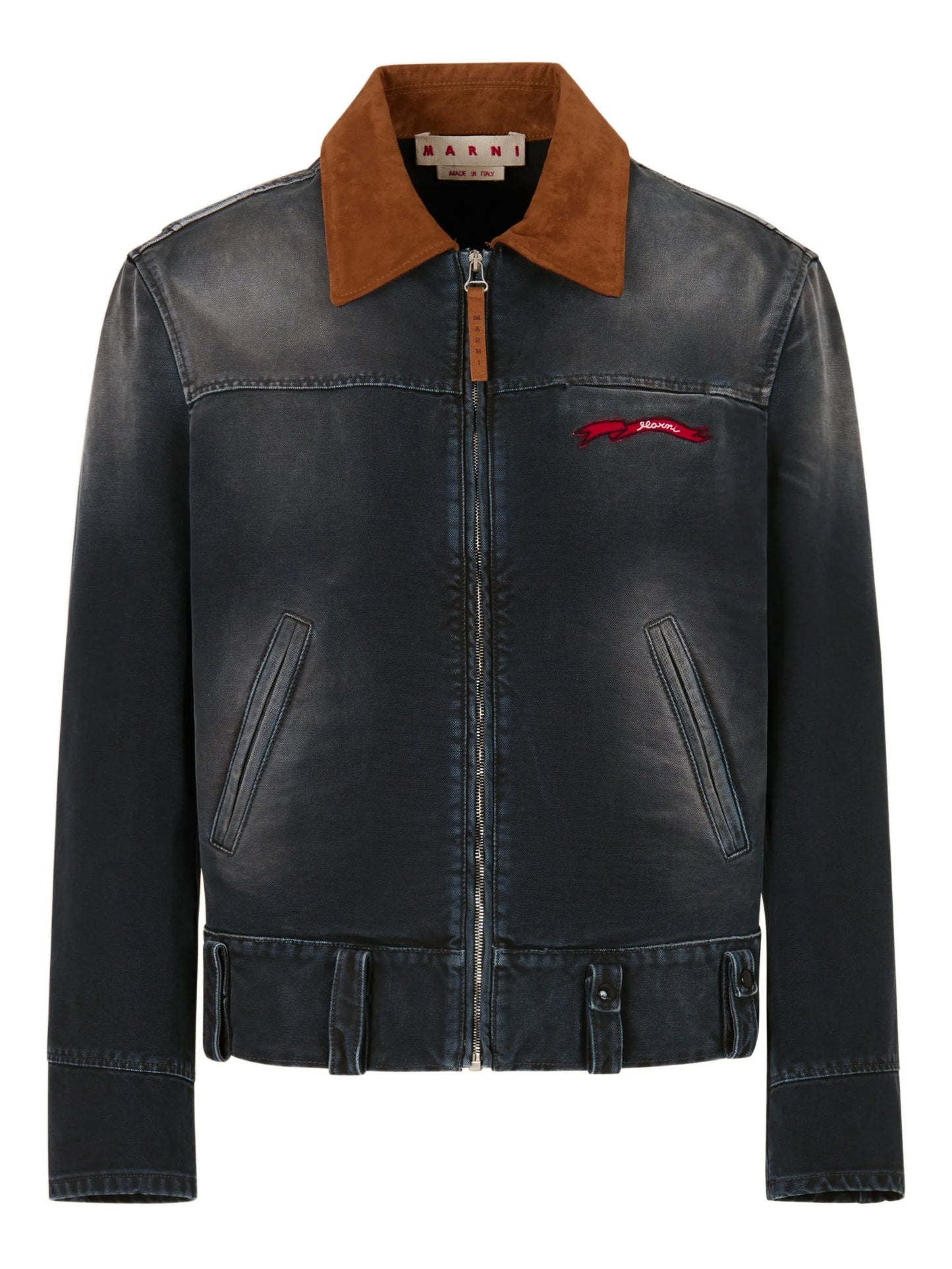 contrast suede-collar denim jacket