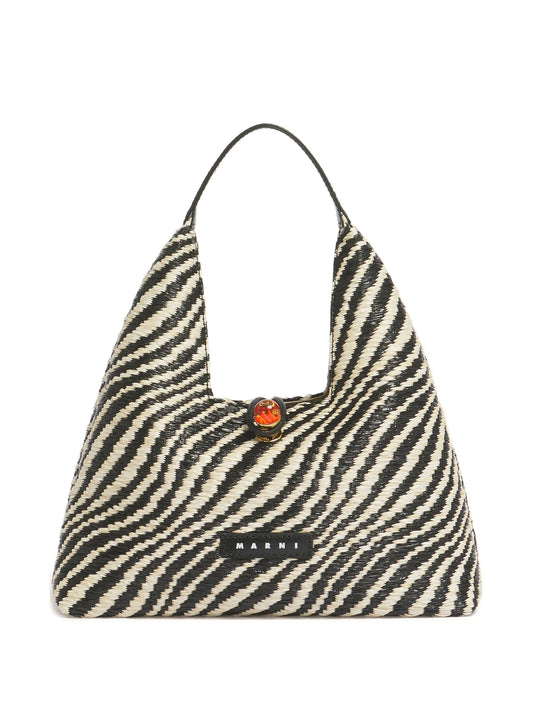 wavy raffia effect top-handle bag