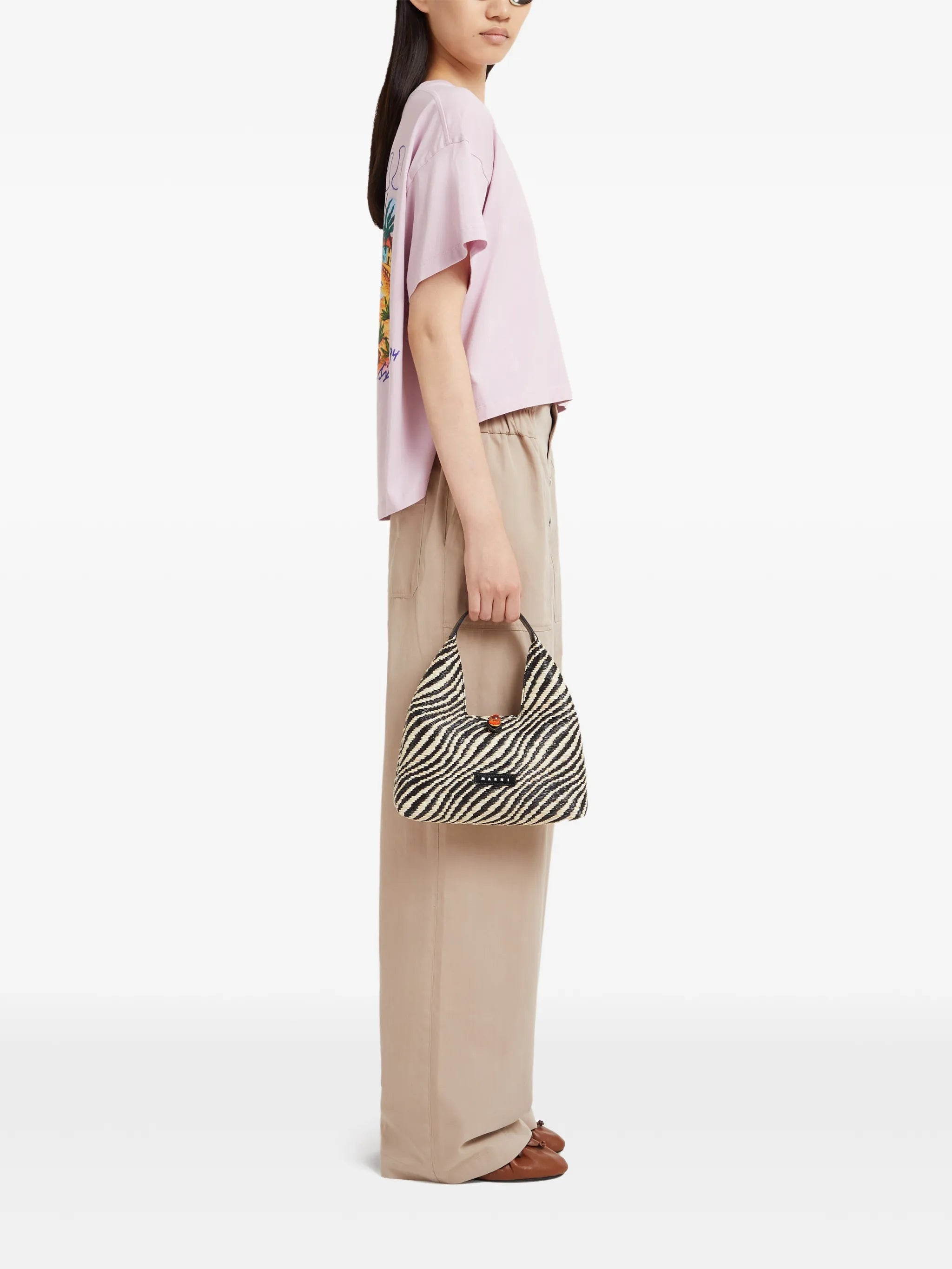 wavy raffia effect top-handle bag