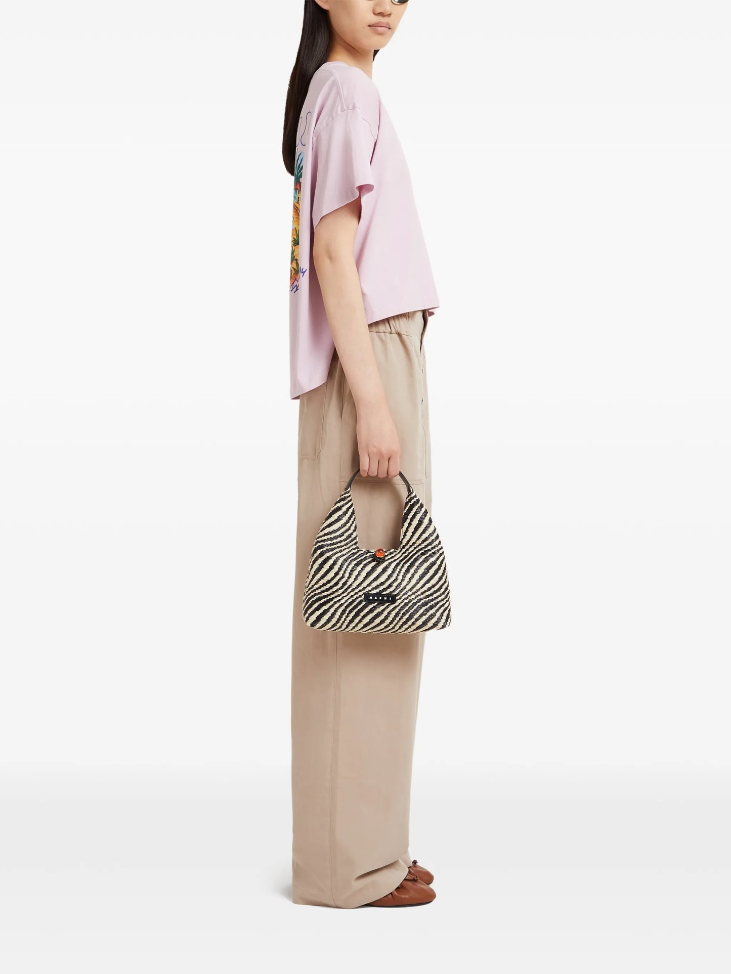 wavy raffia effect top-handle bag