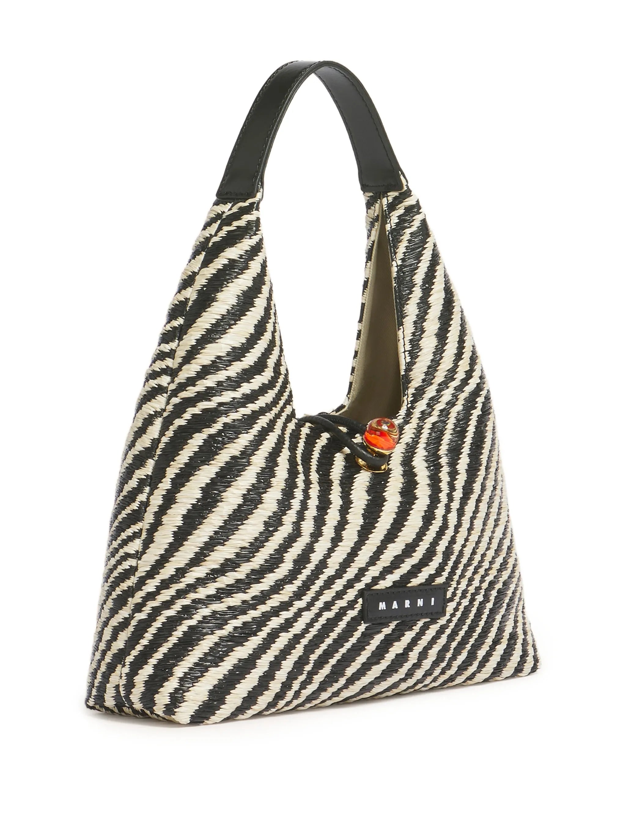 wavy raffia effect top-handle bag