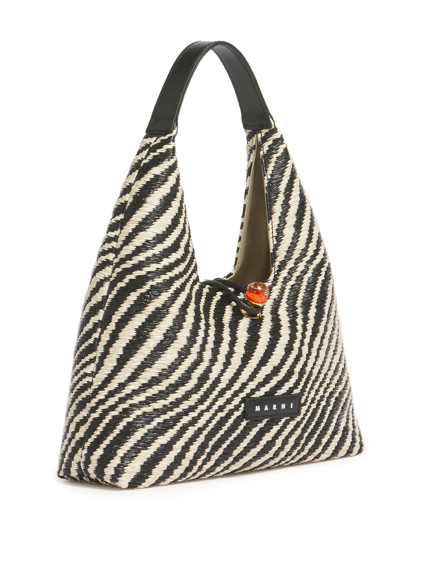 wavy raffia effect top-handle bag