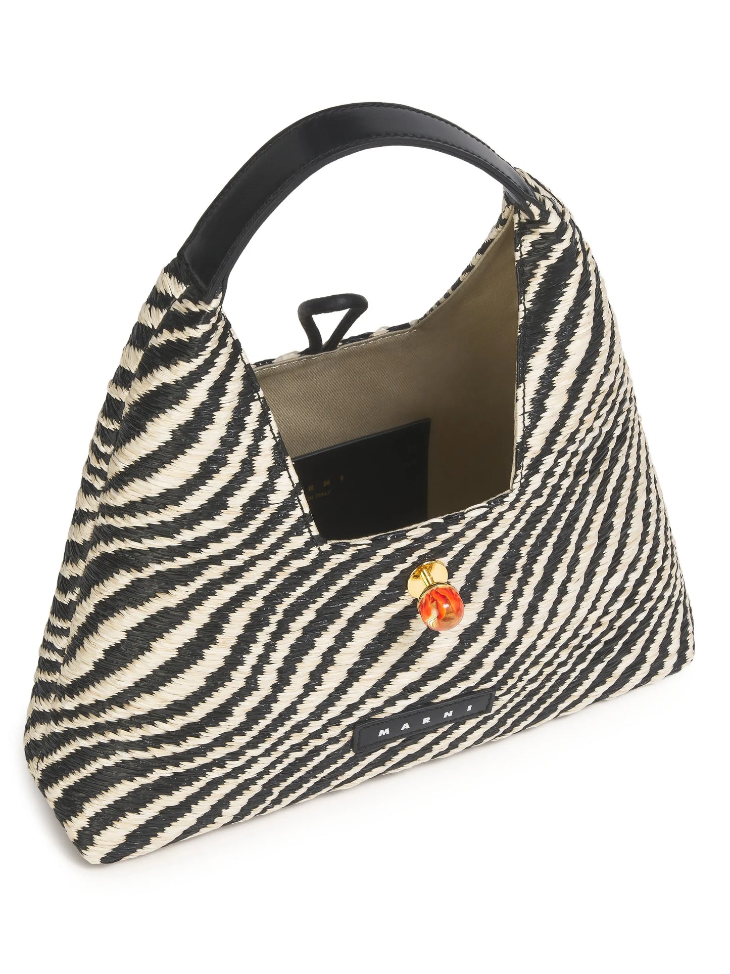 wavy raffia effect top-handle bag