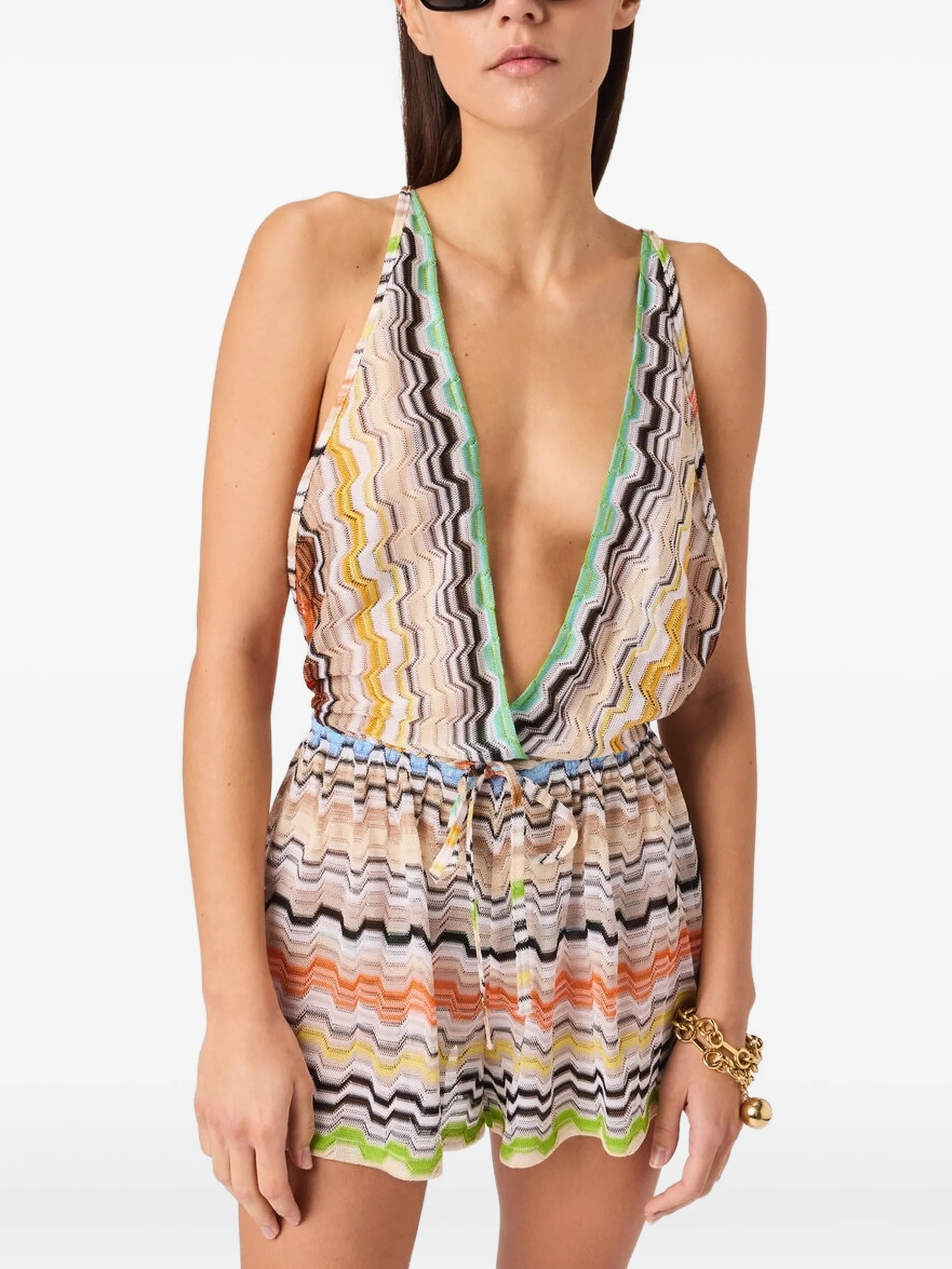 short jumpsuit with Greek motif
