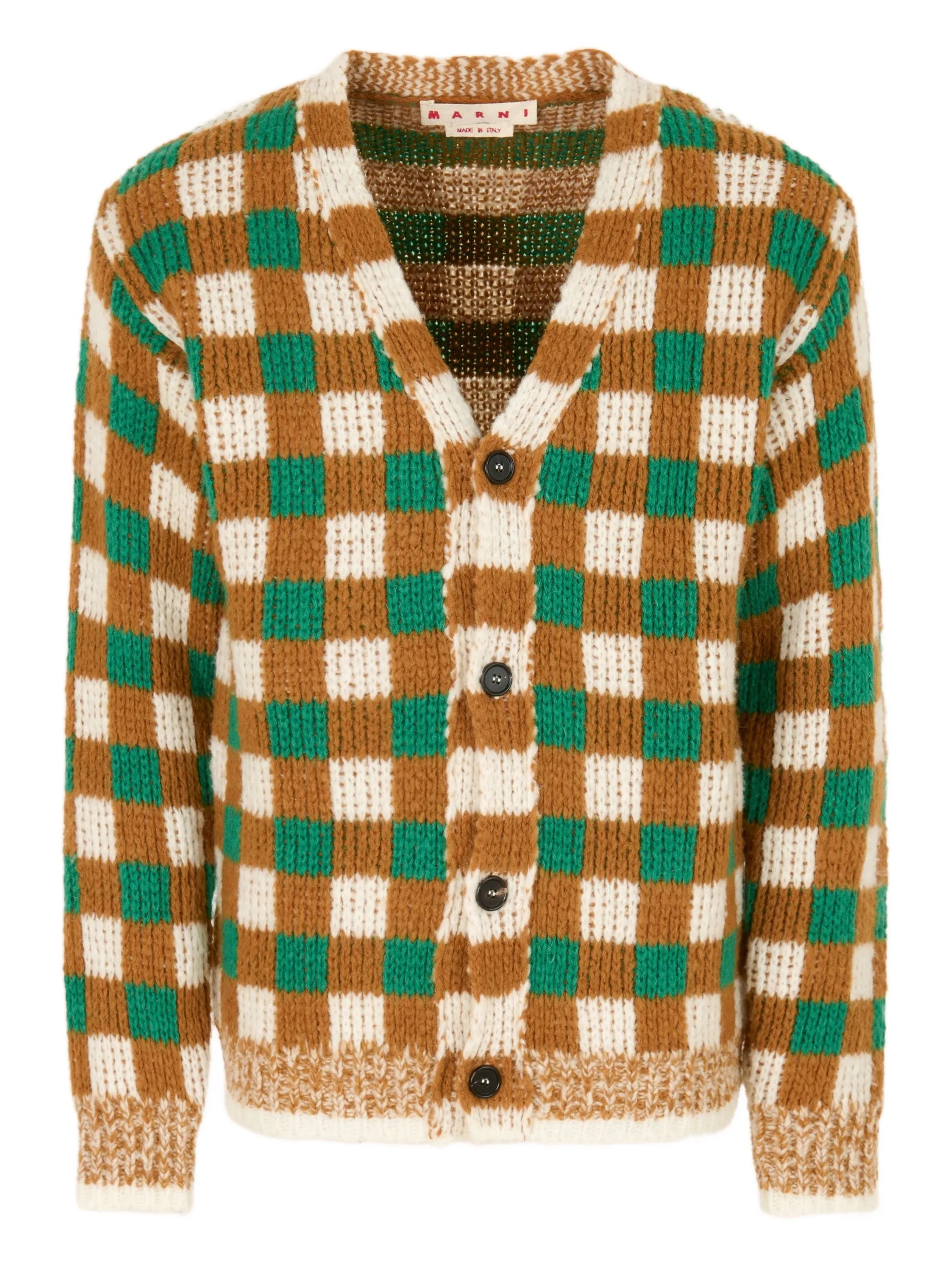 checked ribbed cardigan