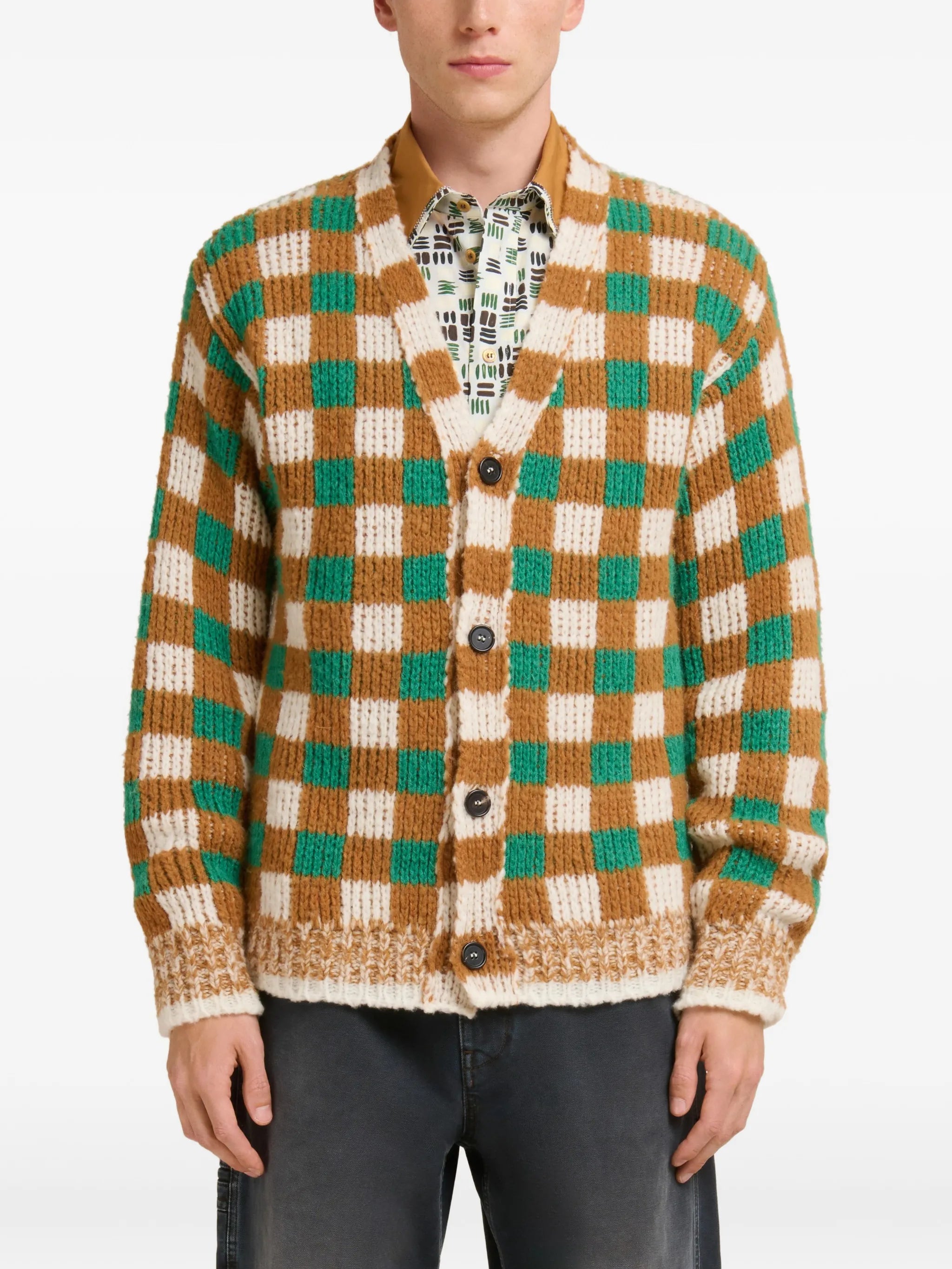 checked ribbed cardigan