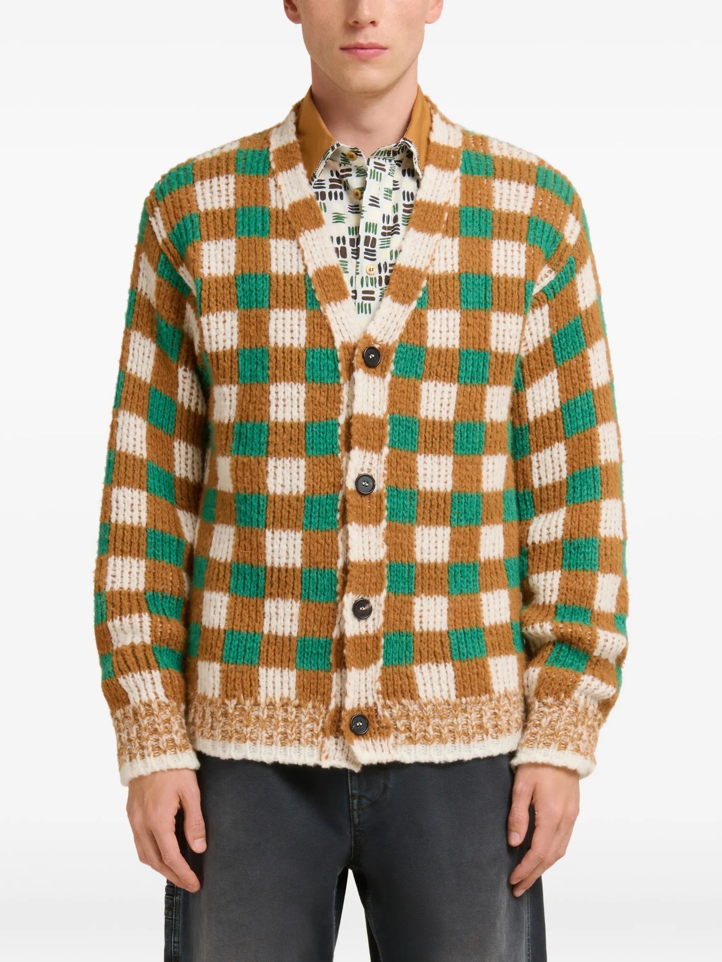 checked ribbed cardigan