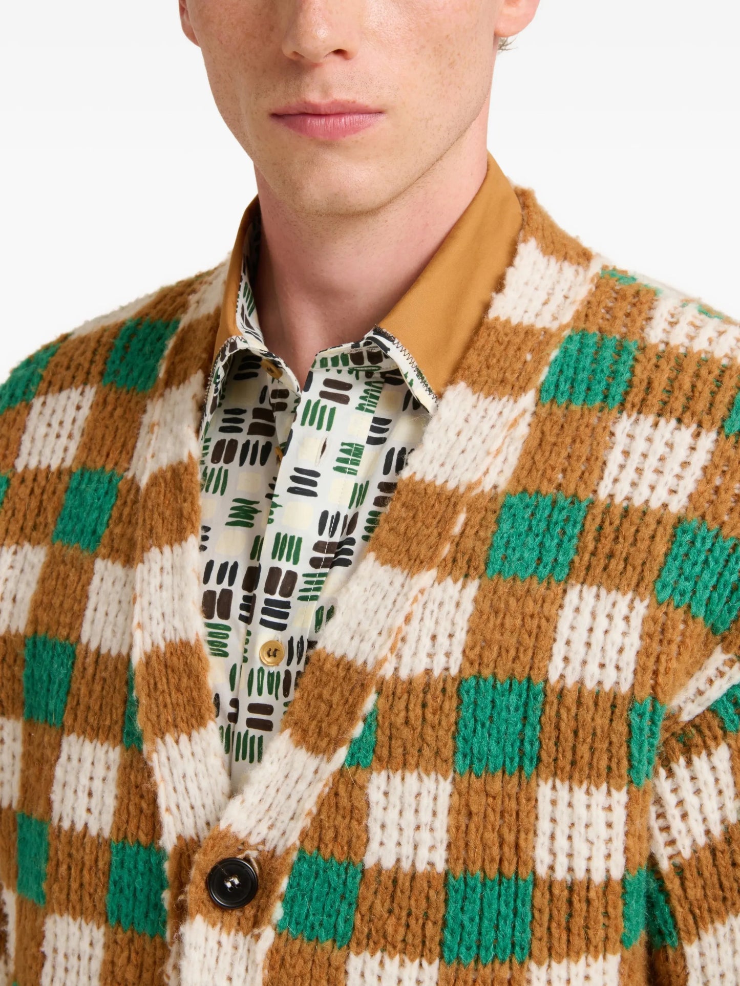 checked ribbed cardigan