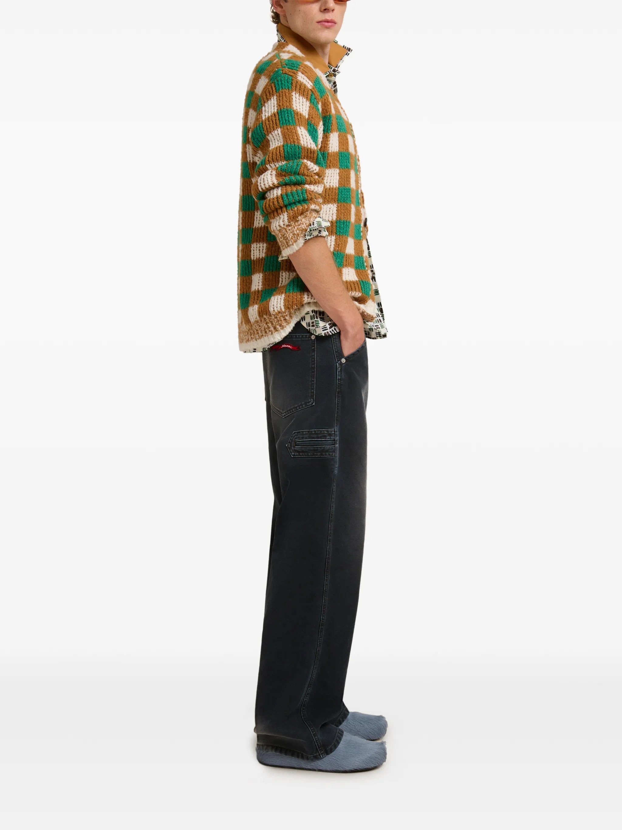 checked ribbed cardigan