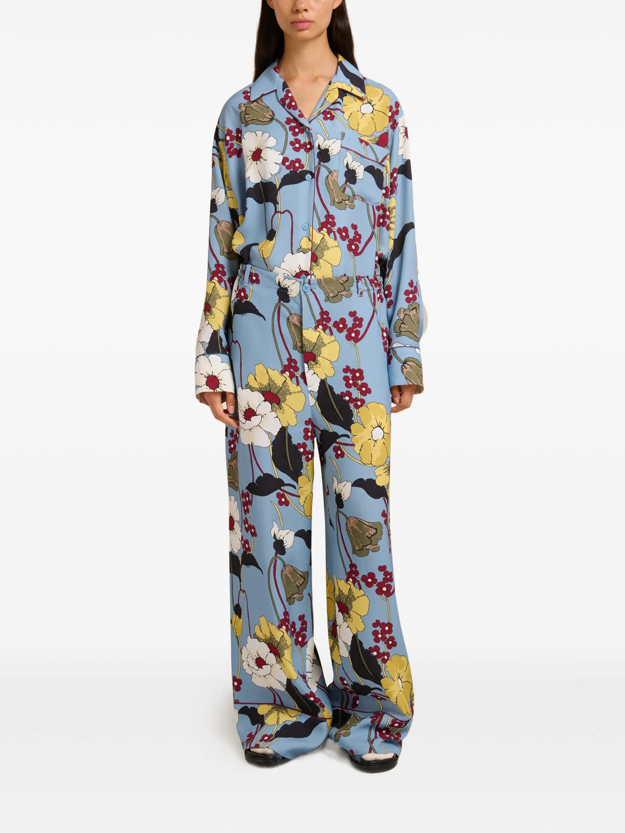 floral-print satin trousers