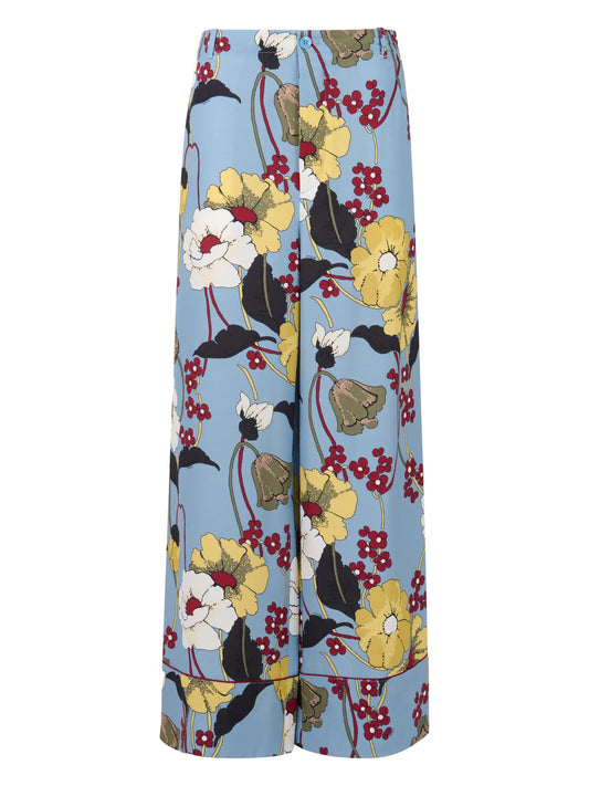 floral-print satin trousers