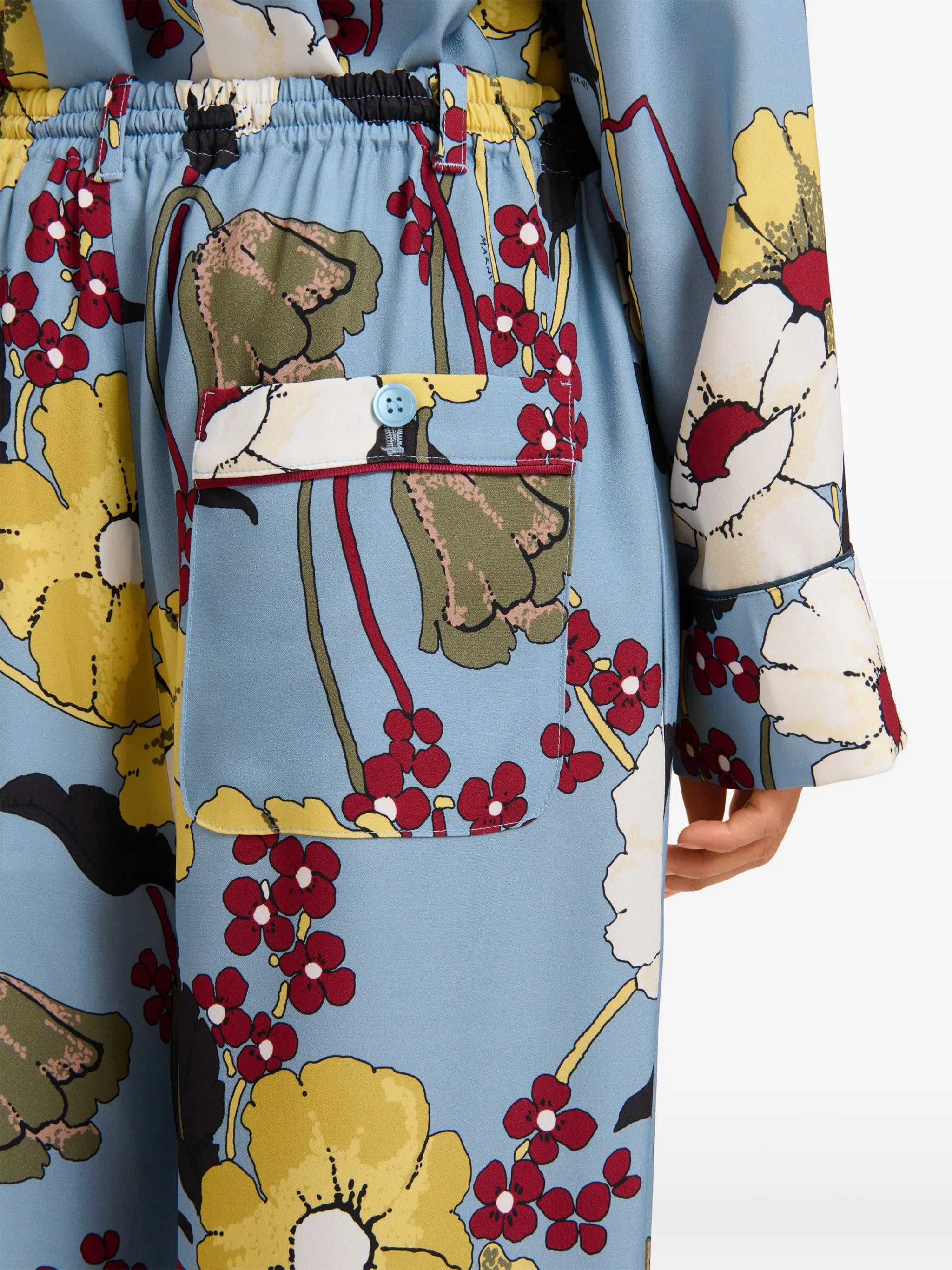 floral-print satin trousers