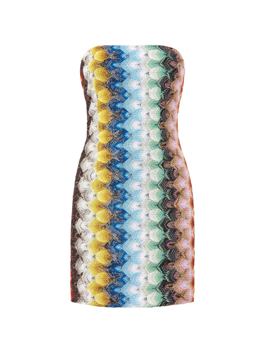 zig-zag strapless mini dress