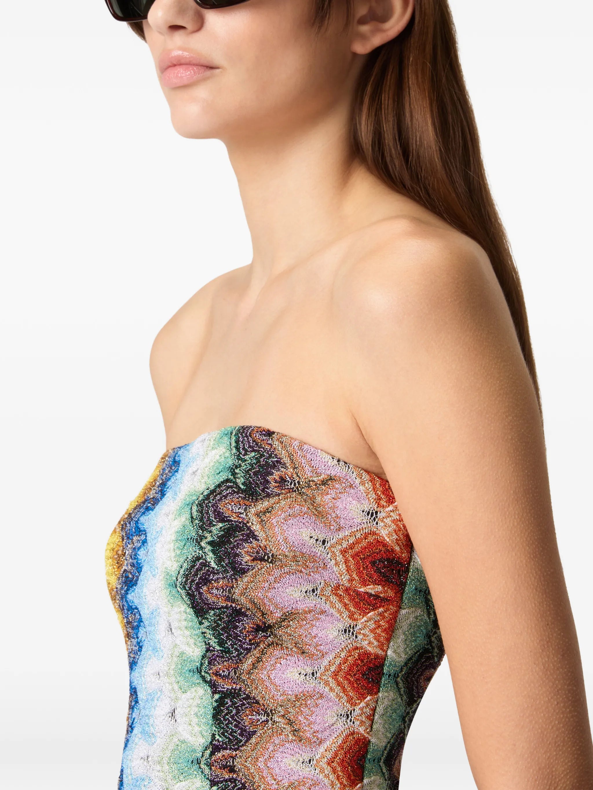 zig-zag strapless mini dress