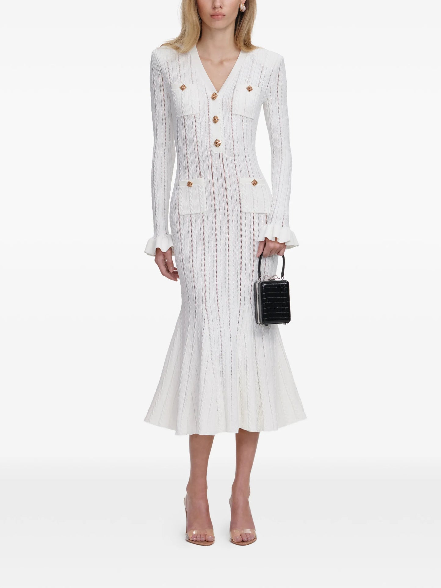 pointelle-knit midi dress
