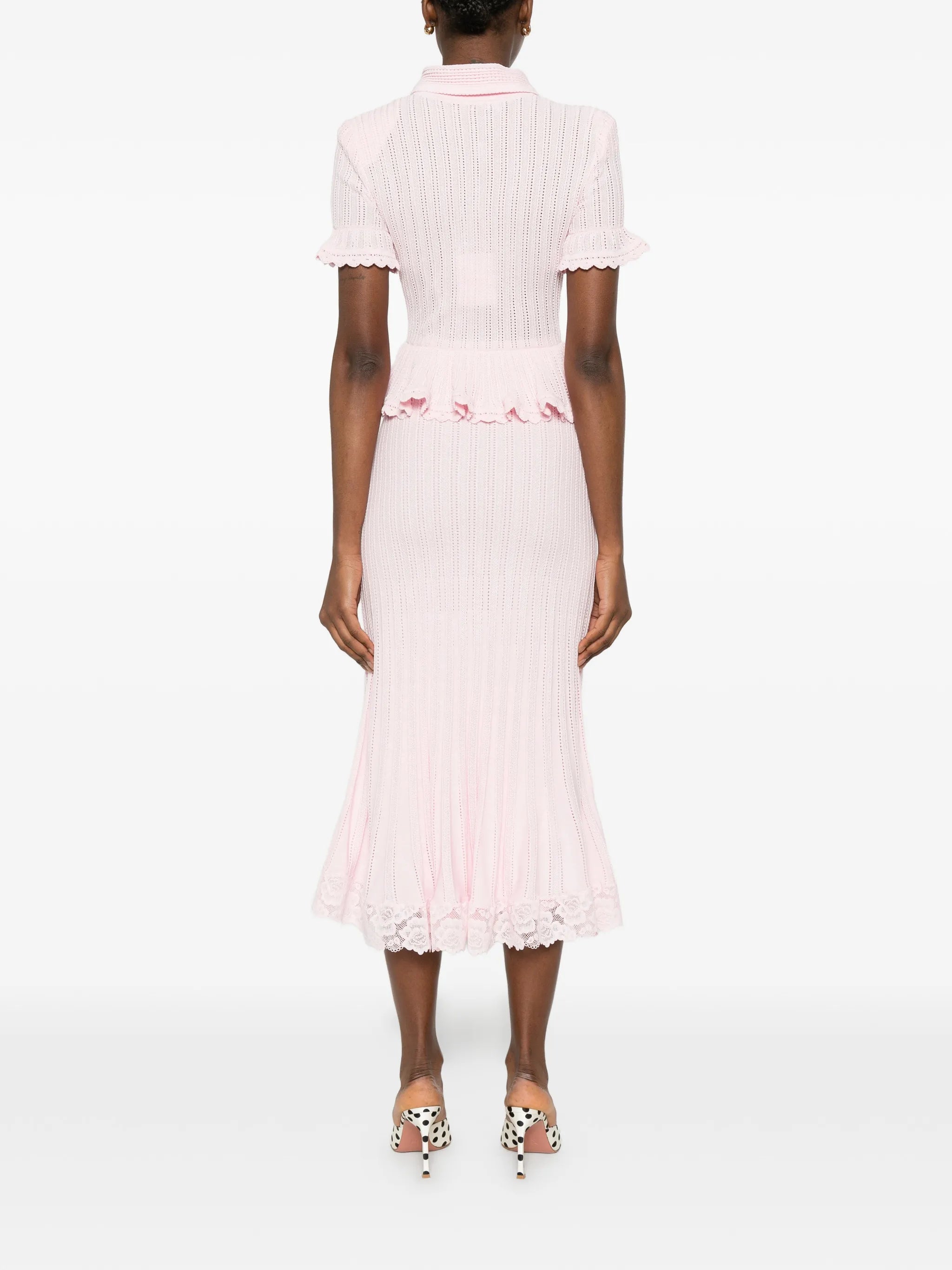 pointelle peplum knit dress