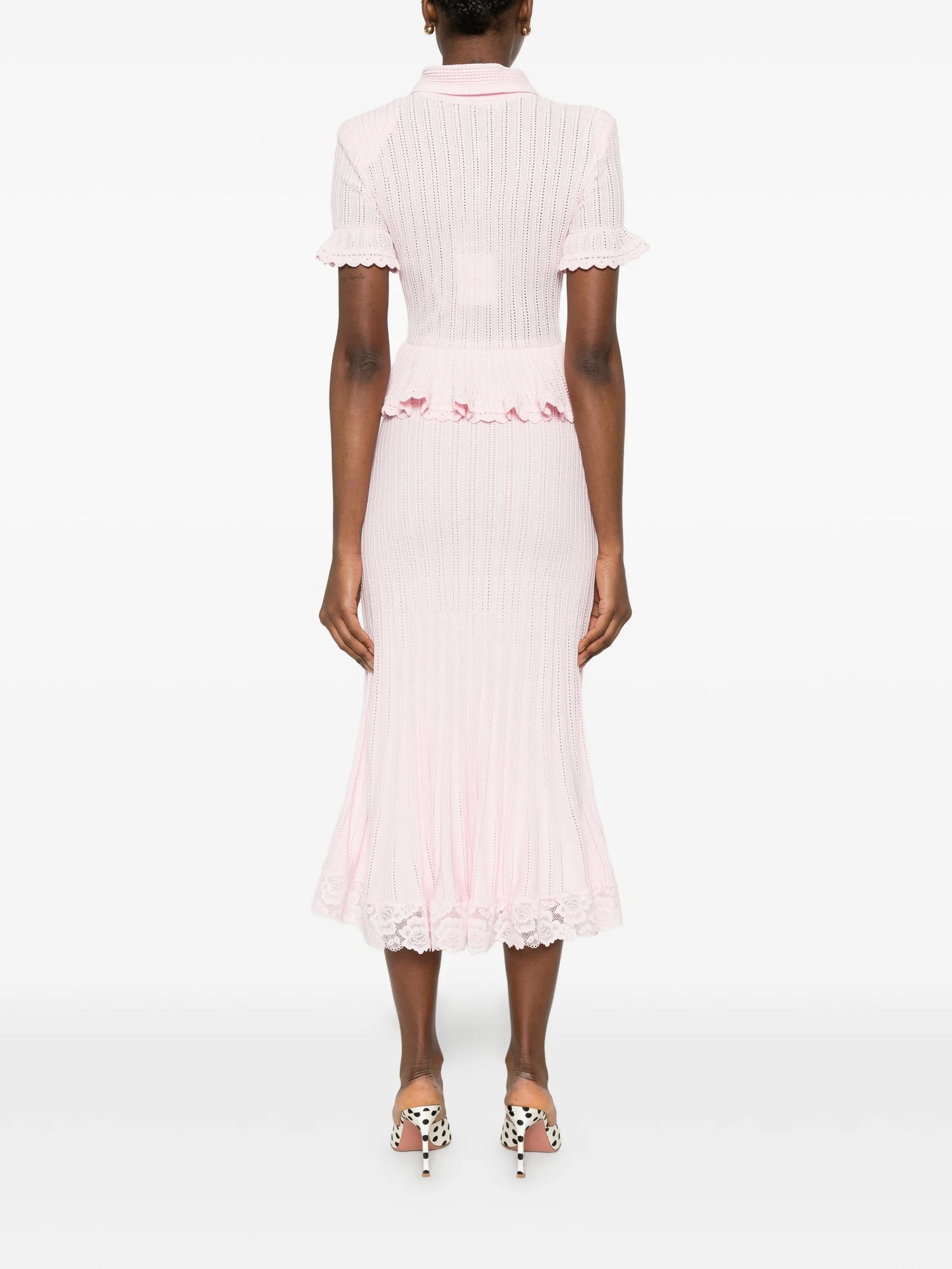 pointelle peplum knit dress