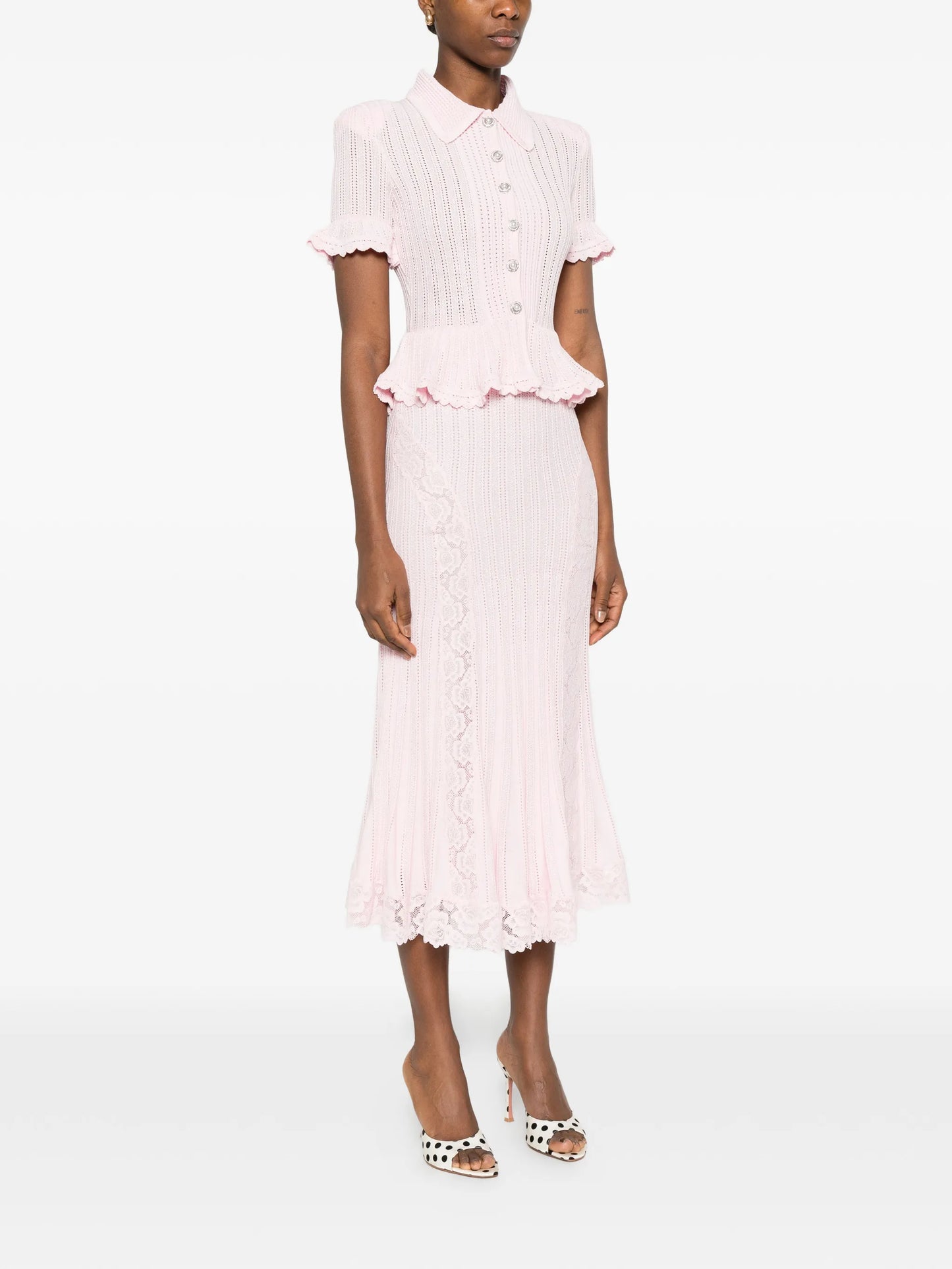 pointelle peplum knit dress