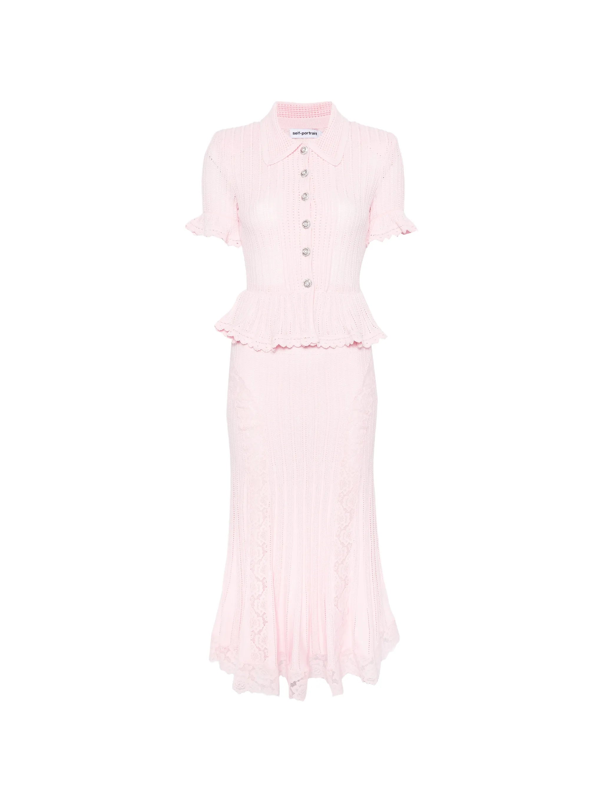 pointelle peplum knit dress