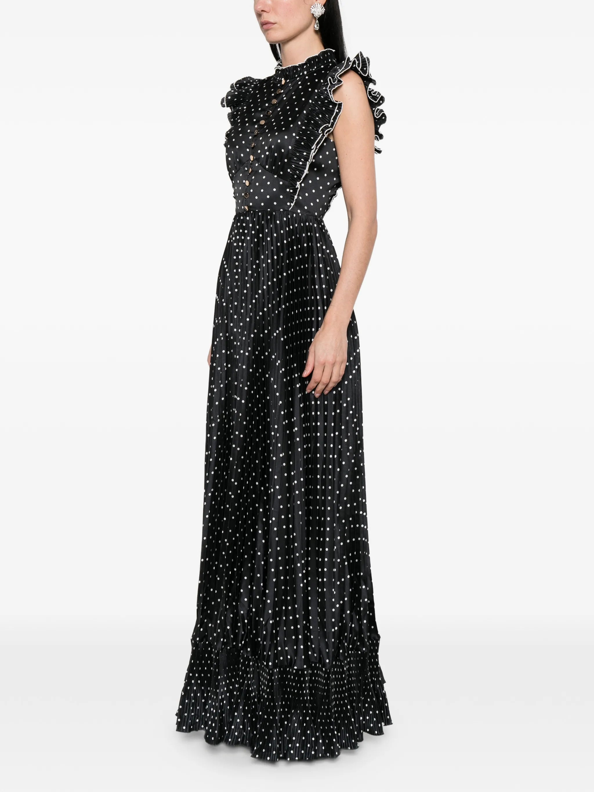 sleeveless polka dot maxi dress