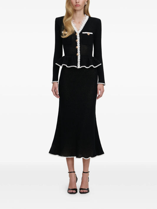 lace-trim peplum midi dress