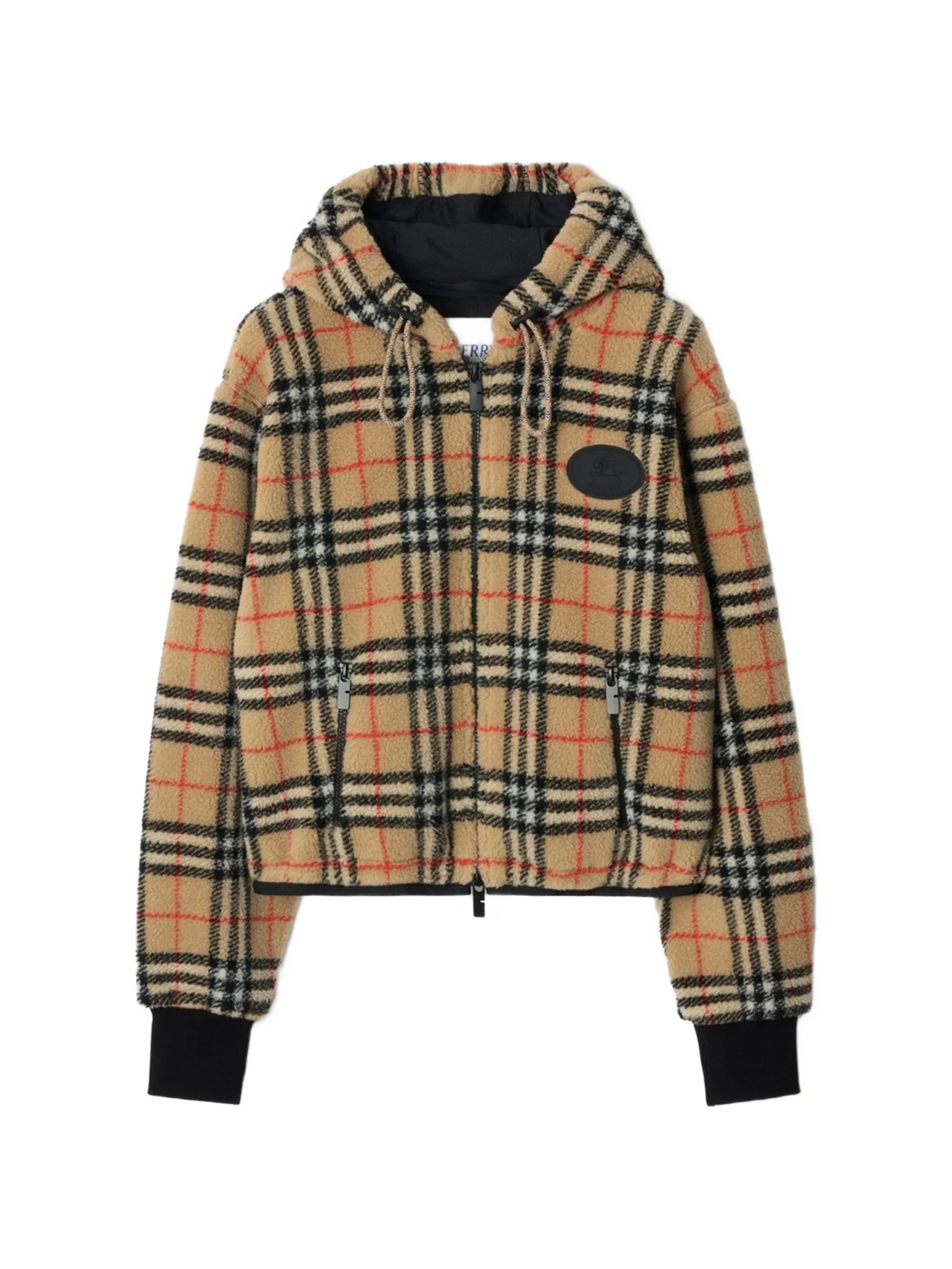 hooded check-pattern jacket