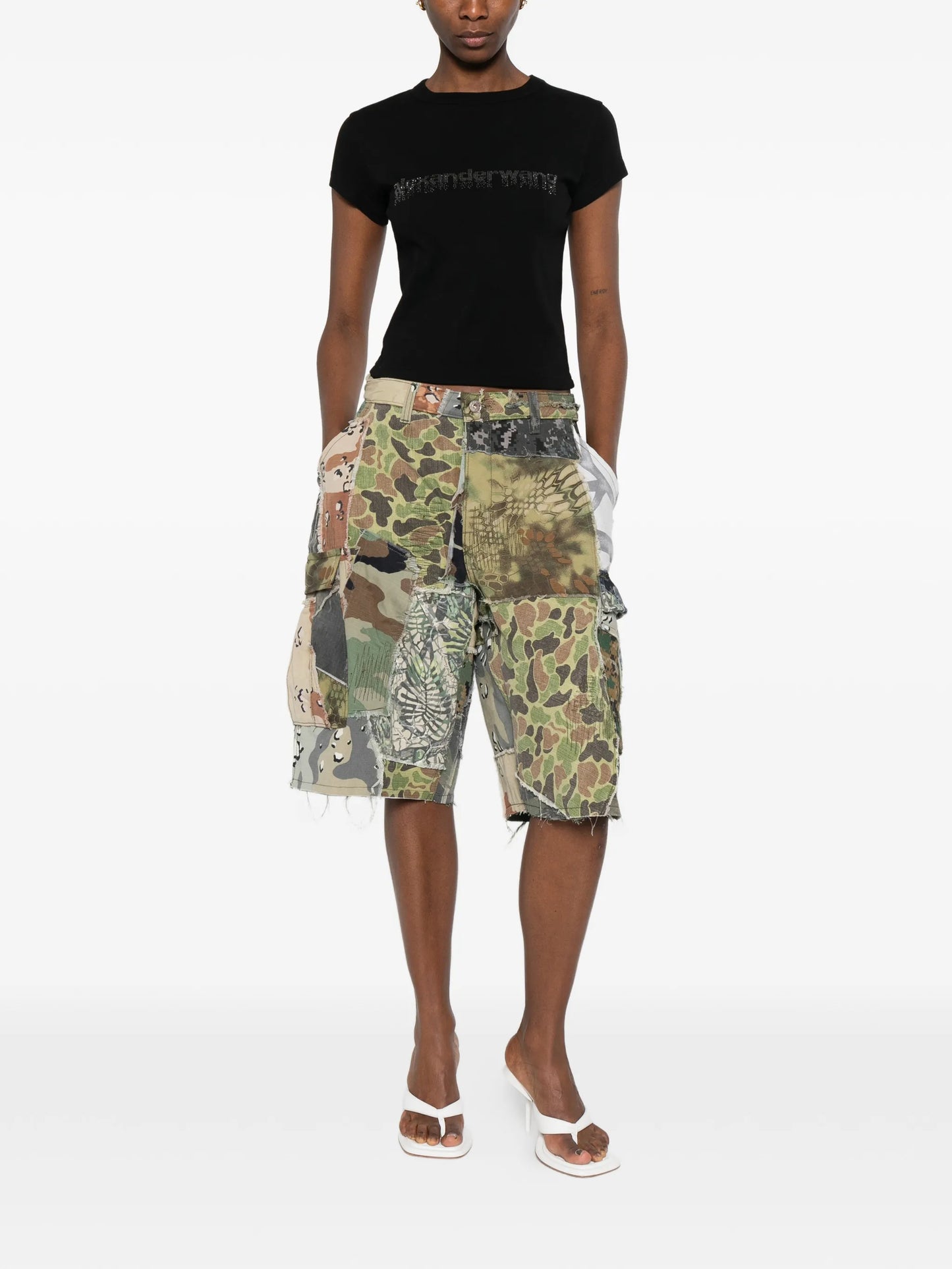 multiple-print patchwork shorts