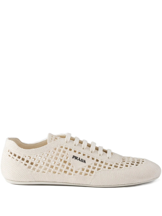 crochet round-toe lace-up sneakers