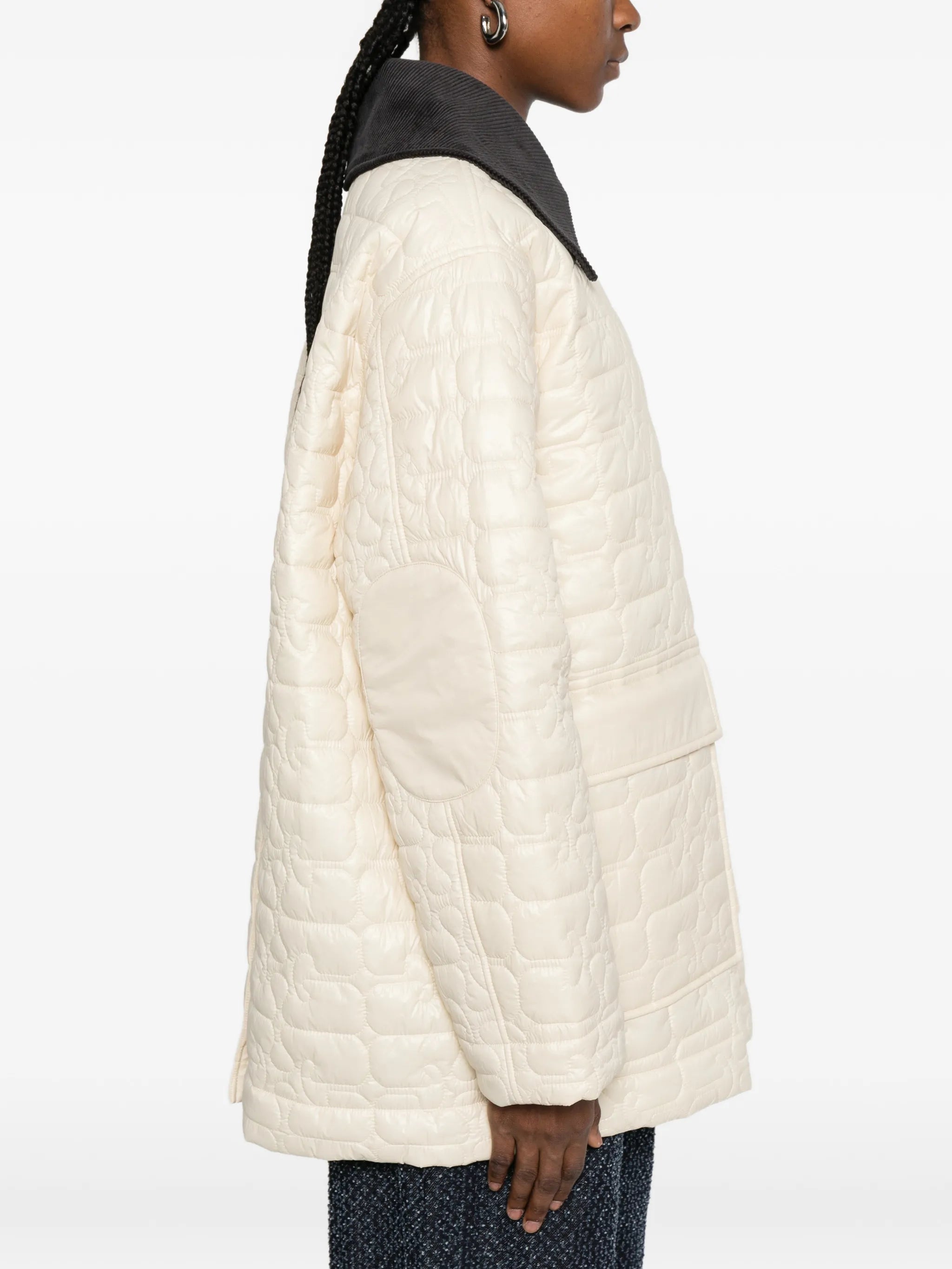 corduroy-collar quilted jacket
