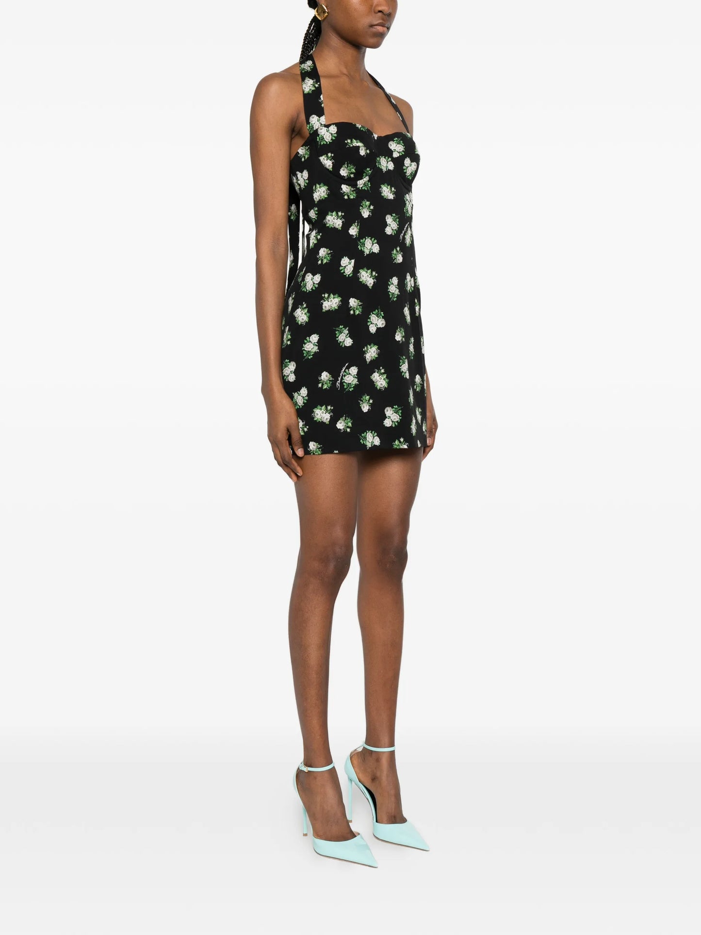 halterneck floral mini dress